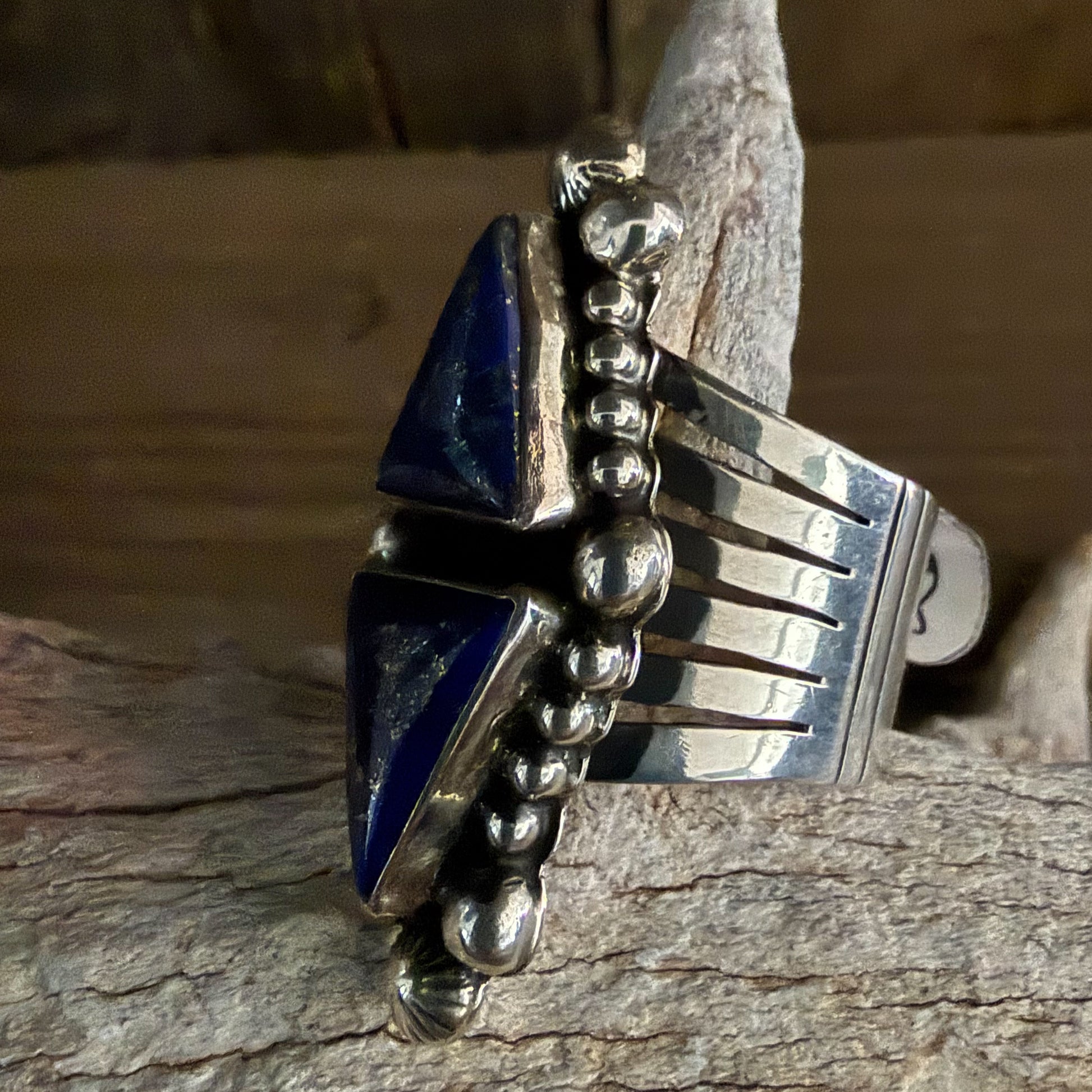 Authentic Native American Handmade Sterling Silver and Lapis Ring Size 10.