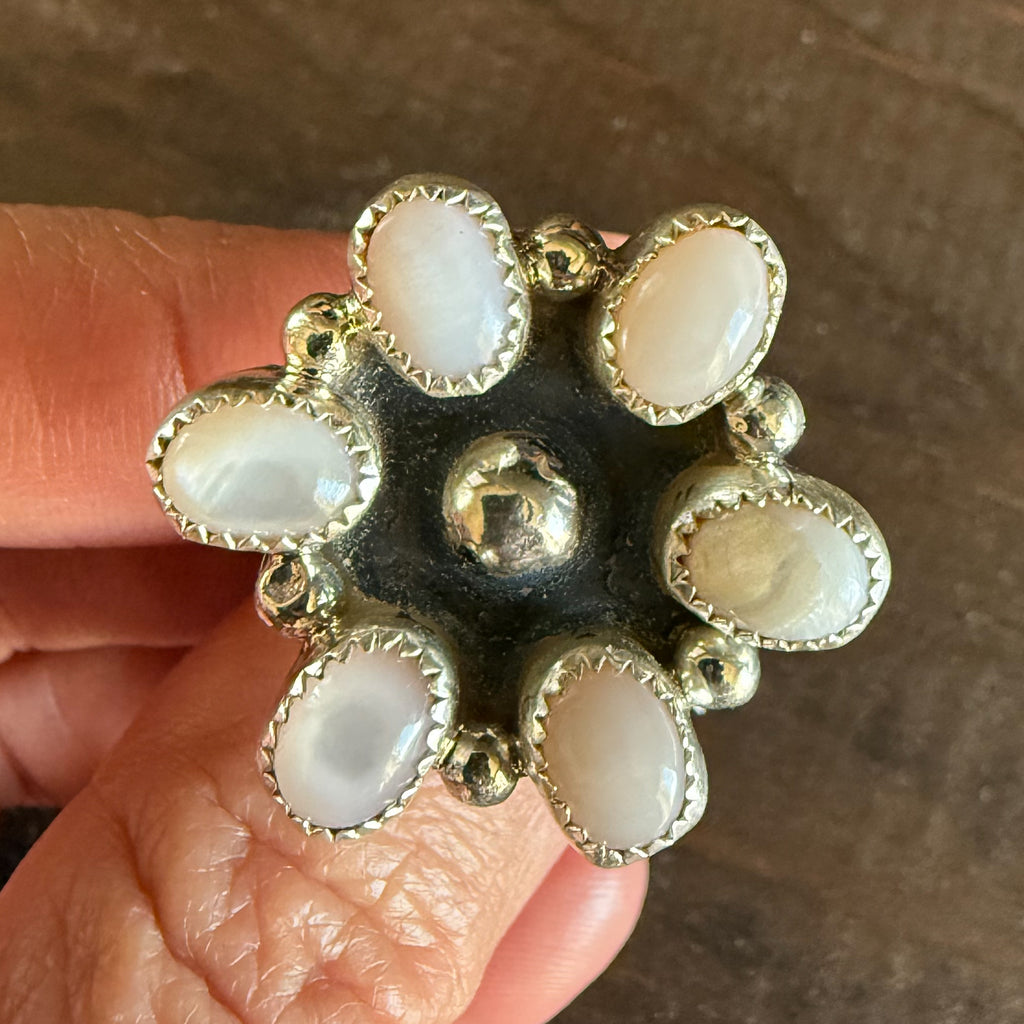 Authentic Native American Handmade Sterling Silver and Moonstone Ring size 6.75
