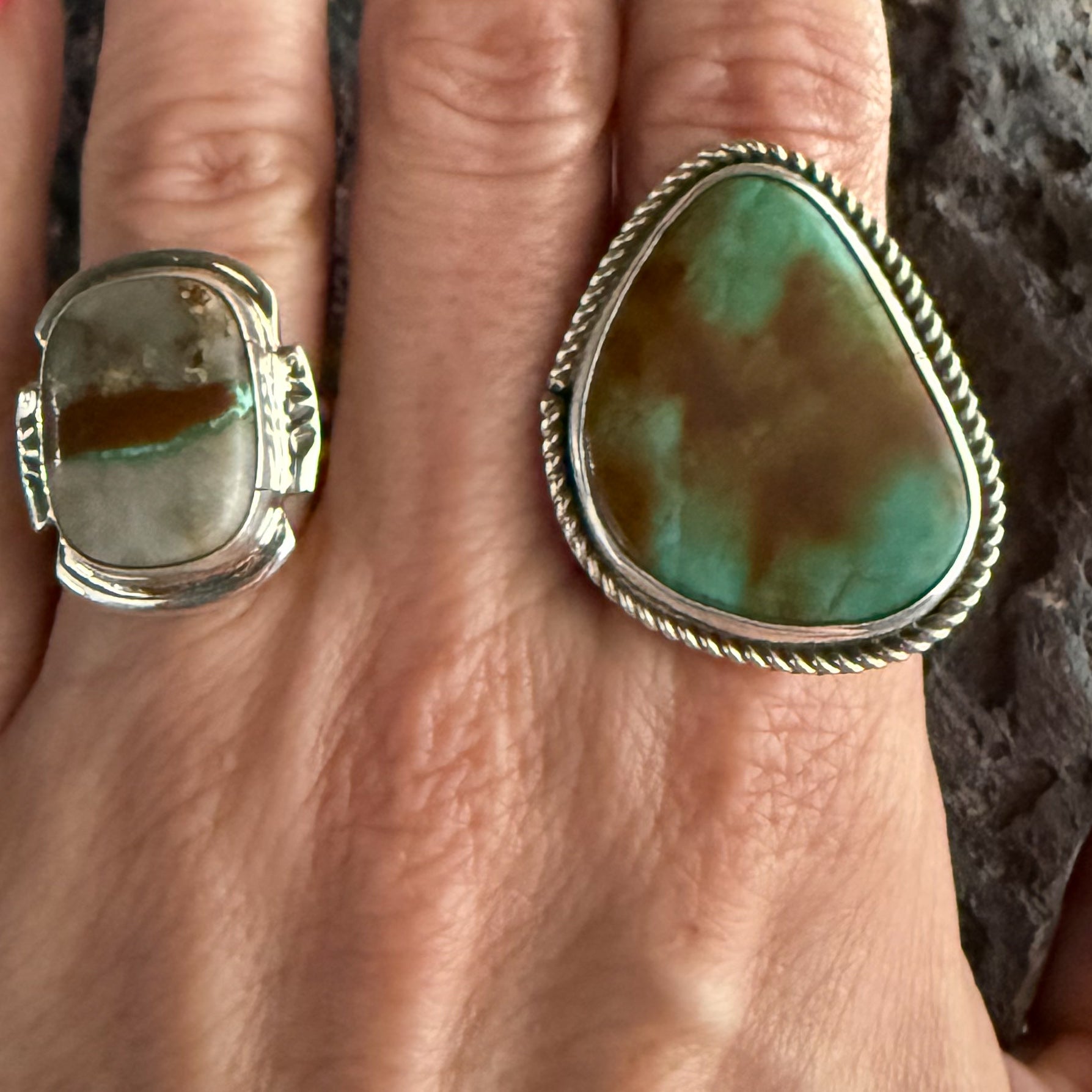 Authentic Native American Handmade Sterling Silver and Pilot Mountain Turquoise size 7.25