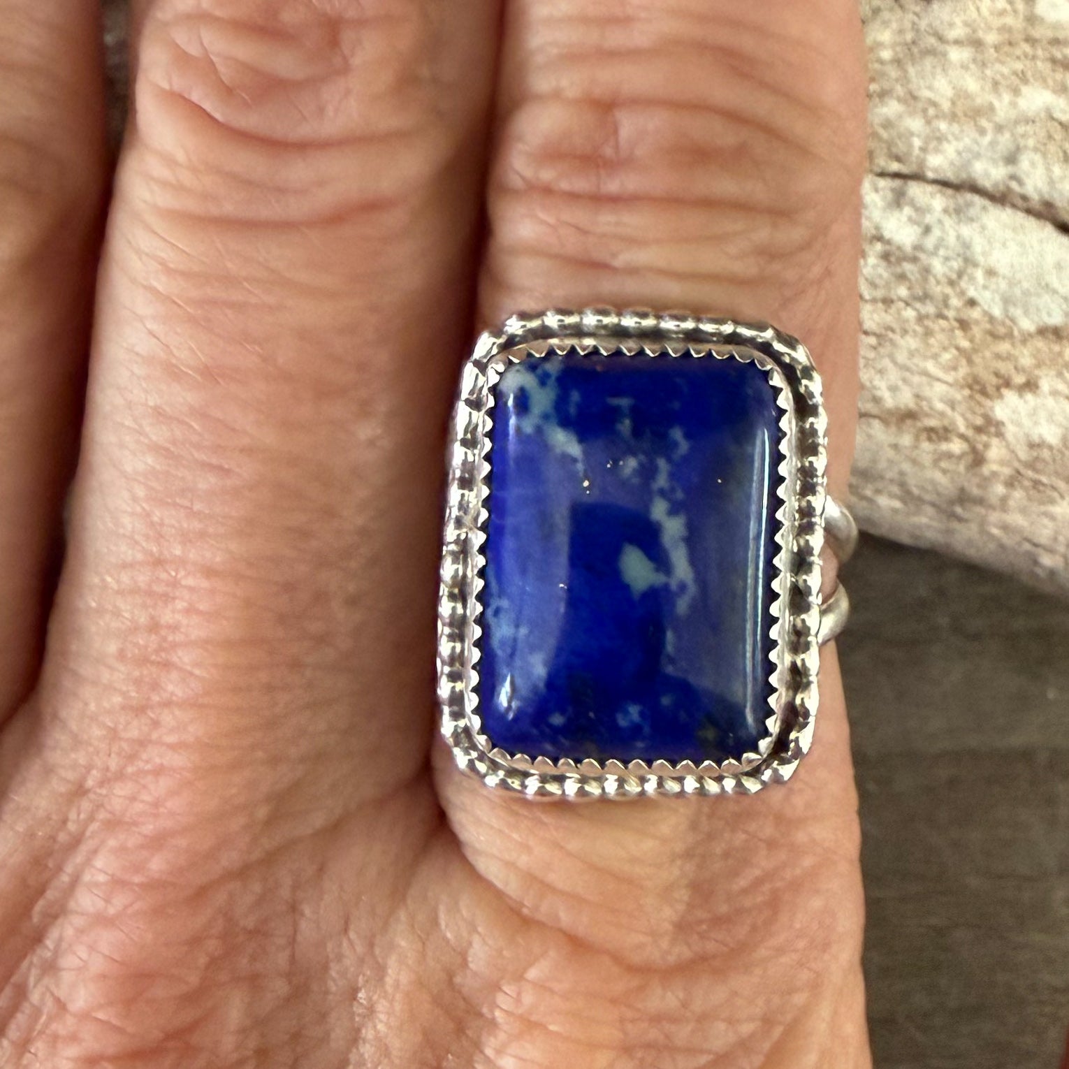 Authentic Native American Handmade Sterling Silver and Lapis Ring size 7 1/2.