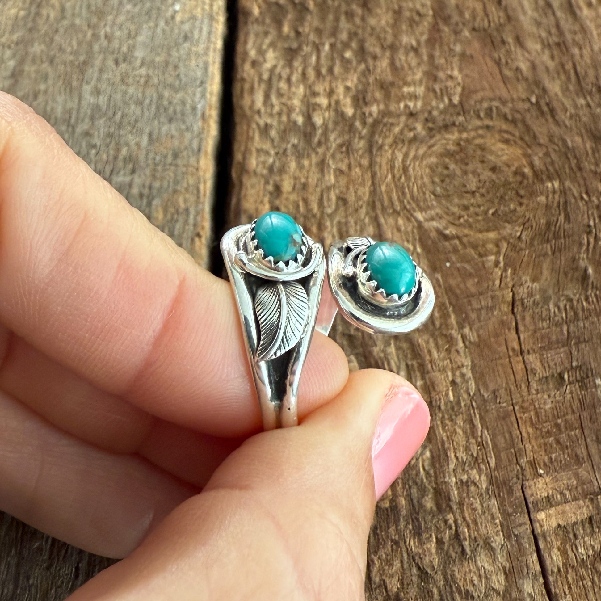 Authentic Native American Handmade Sterling Silver and Turquoise Adjustable Ring