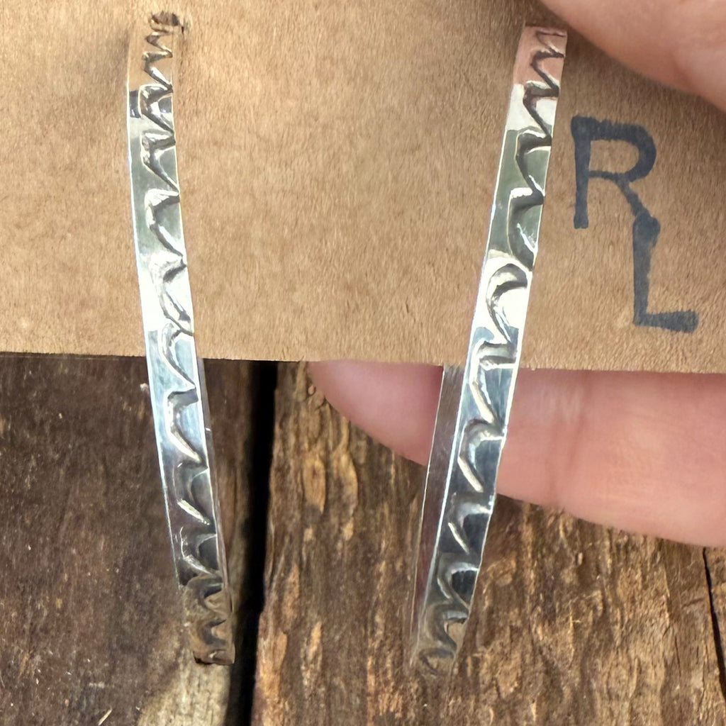 Sterling Silver Hand Stamped 1 1/2 inch Hoop Earrings