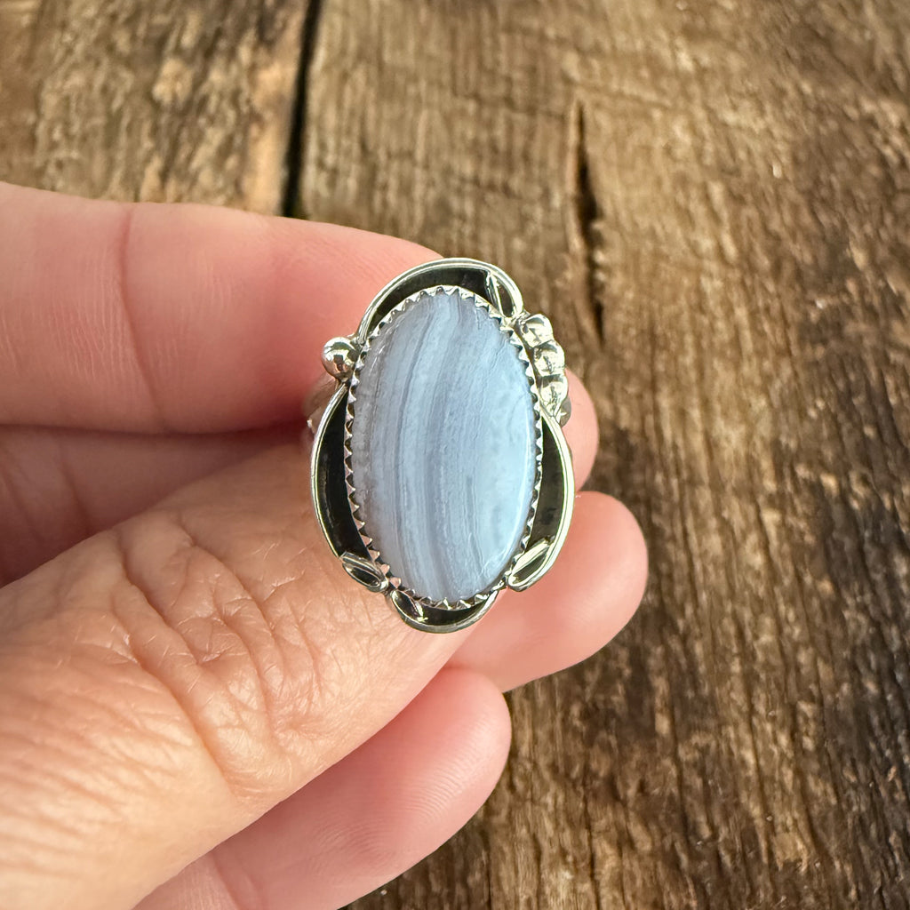 Authentic Native American Handmade Sterling Silver and Lace Agate Ring size 6.