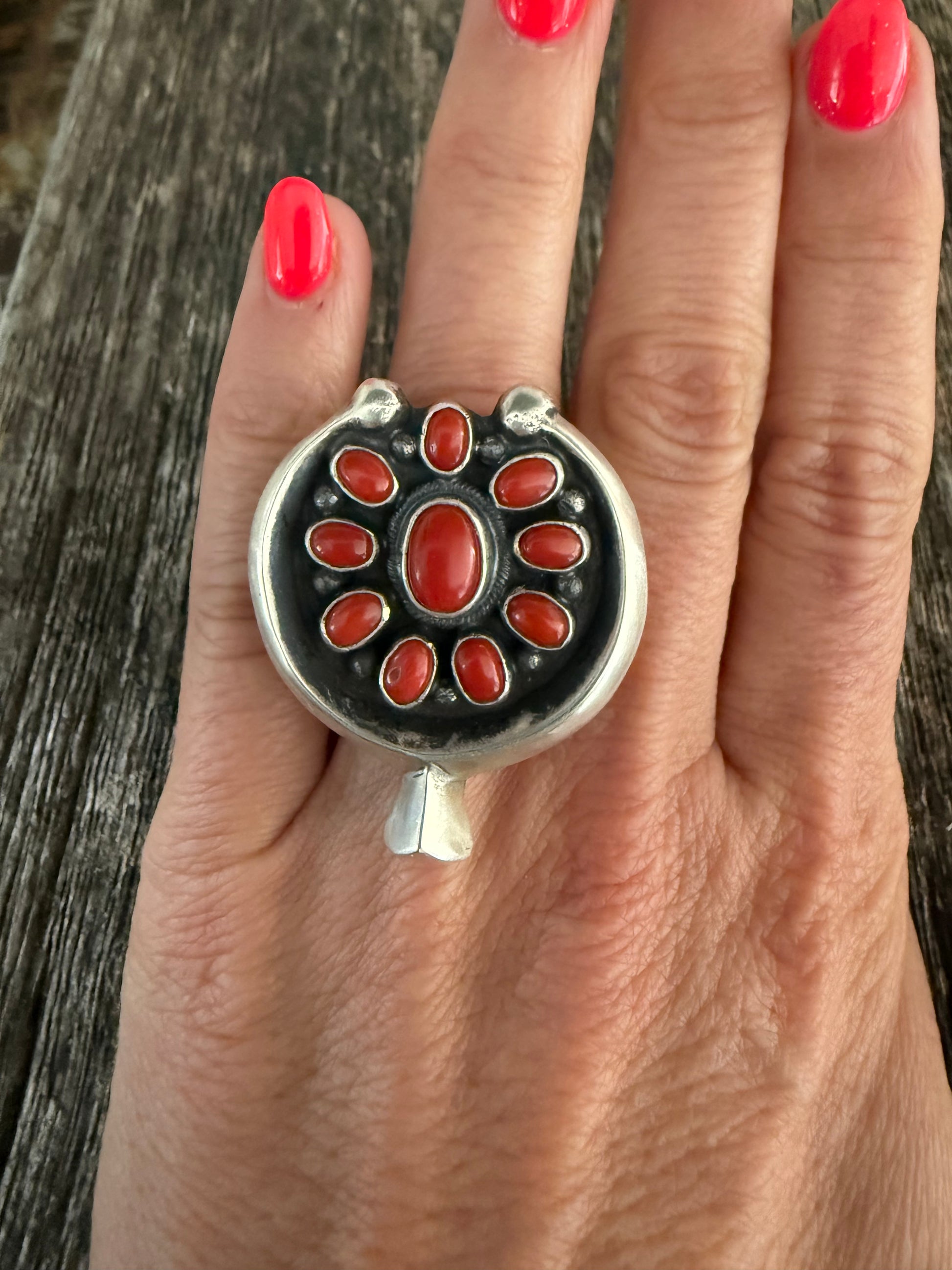 Leon Martinez Handmade Custom Silver Coral Adjustable Ring