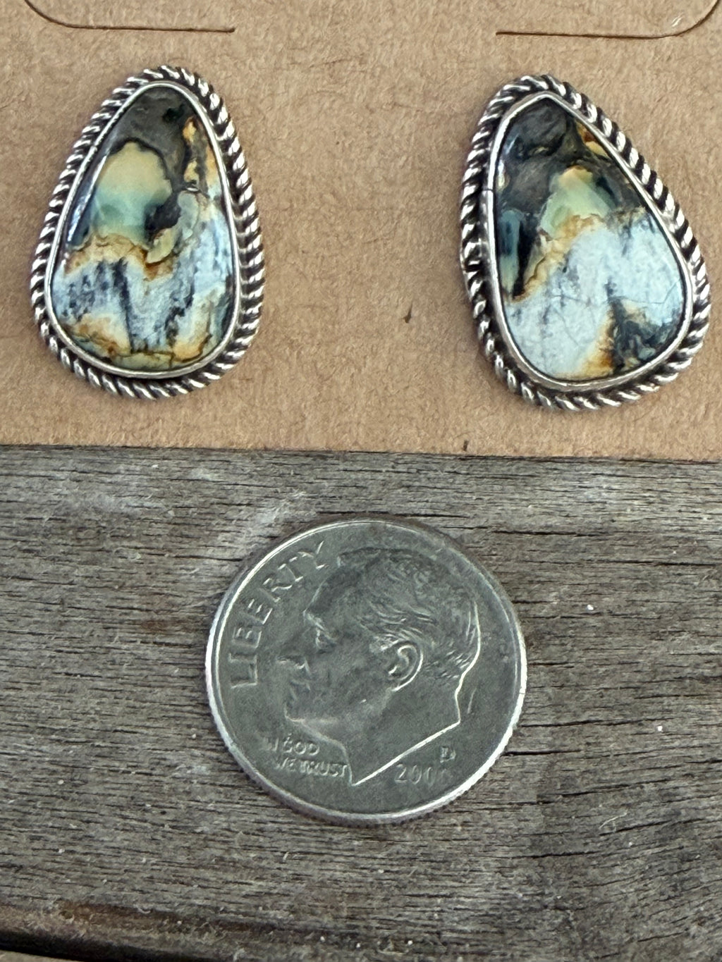 Native American Handmade Sterling Silver-Blackjack Turquoise Earrings