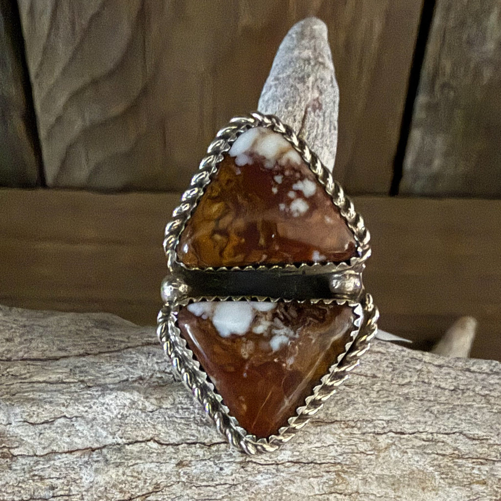 Authentic Native American Handmade Sterling Silver and Wild Horse Adjustable Ring