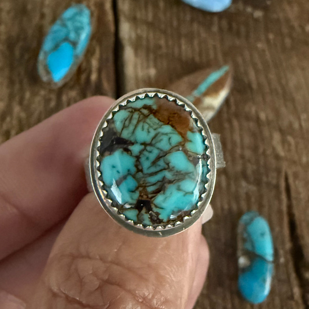 Authentic Native American Handmade Sterling Silver and Turquoise Ring size 8 1/2