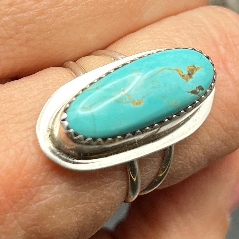 Authentic Native American Handmade Oval Turquoise Ring Size 8