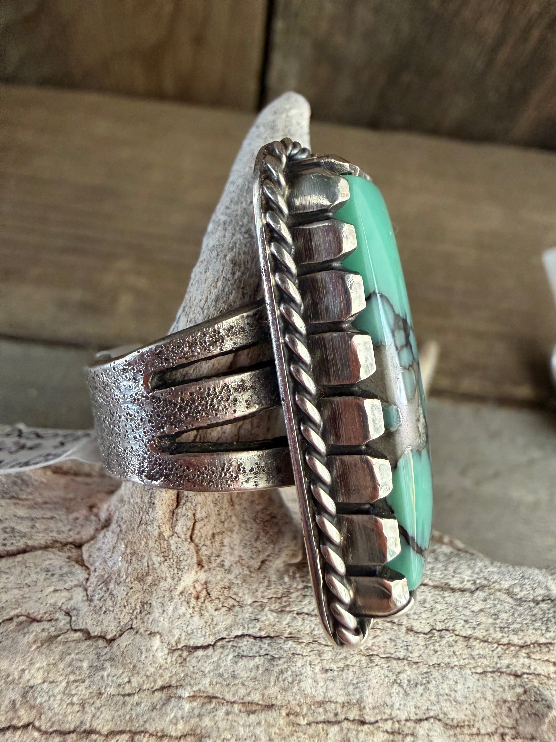 Handmade Sterling Silver Desert Bloom Variscite Ring (non-native) by TV Custom Silver Size 8