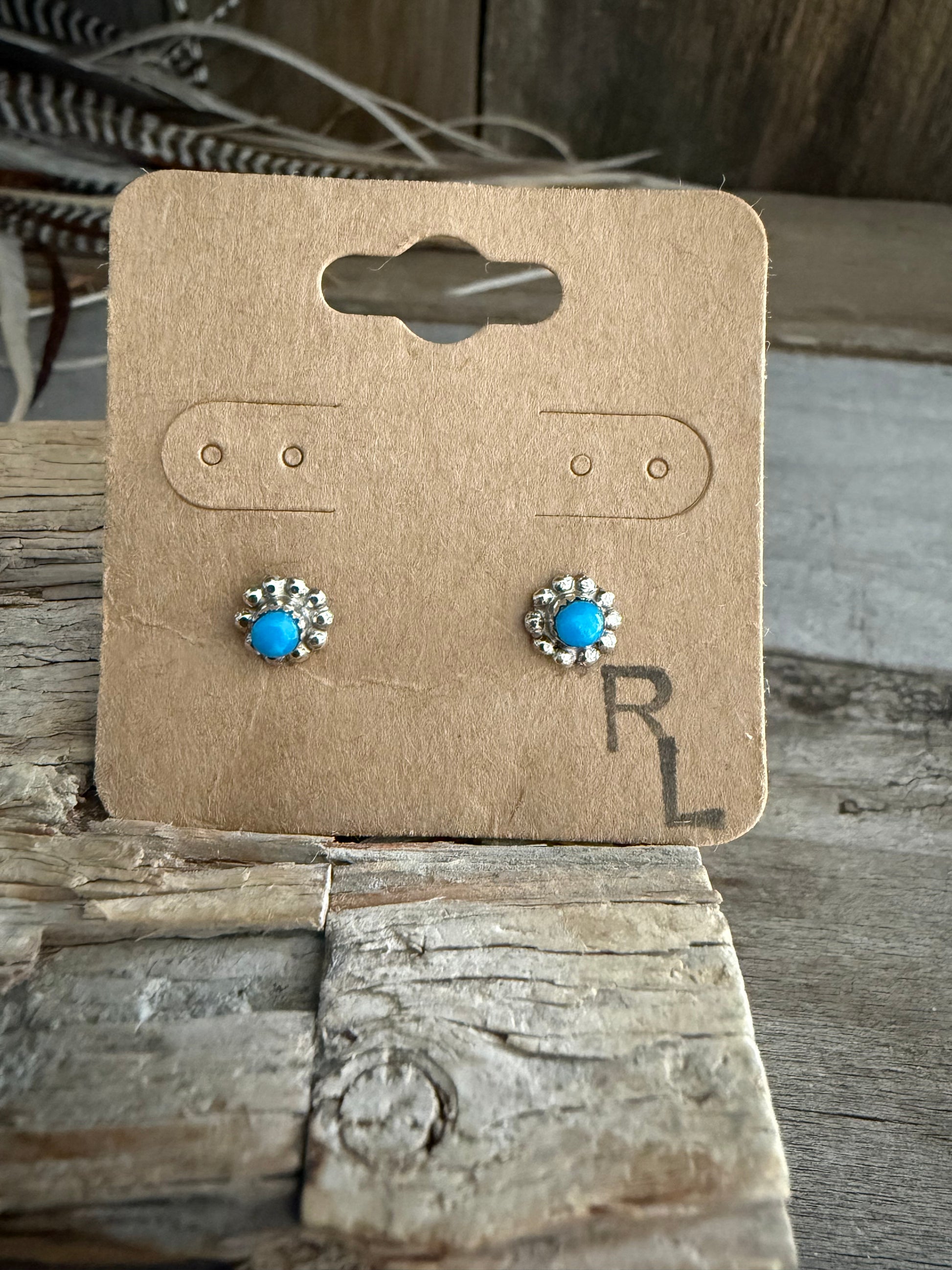 Authentic Native American Handmade Sterling Silver and Turquoise Stud Earrings