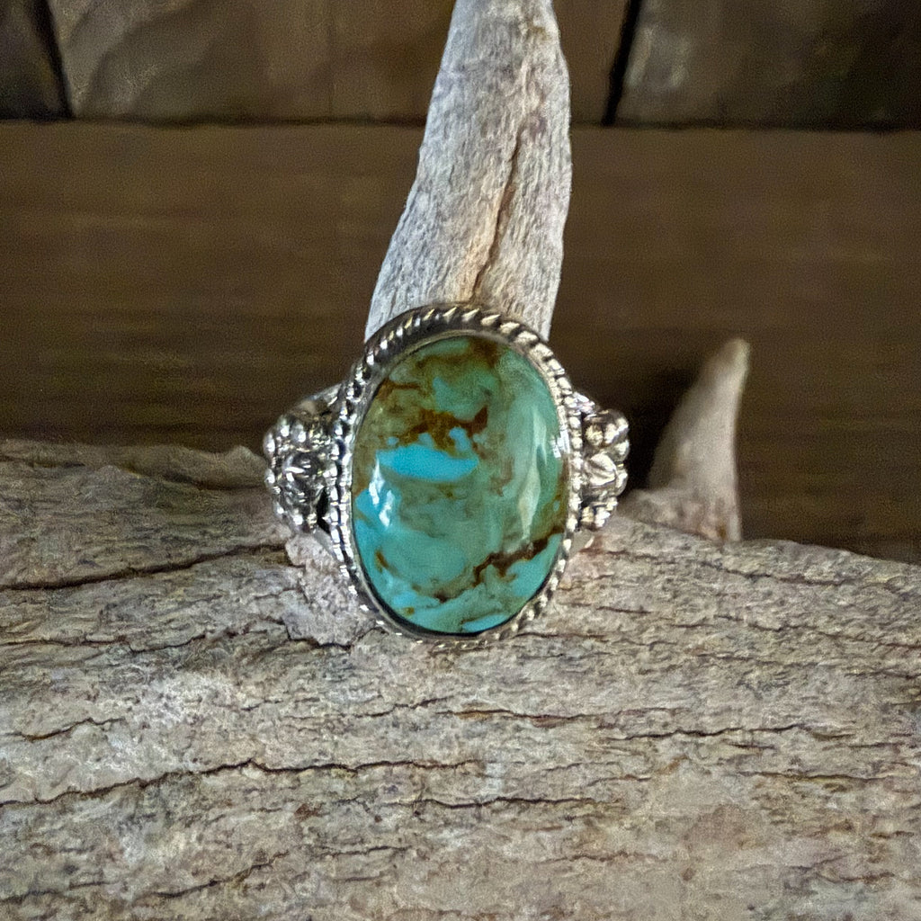 Authentic Native American Handmade Sterling Silver and Turquoise Ring Size 6 1/2.