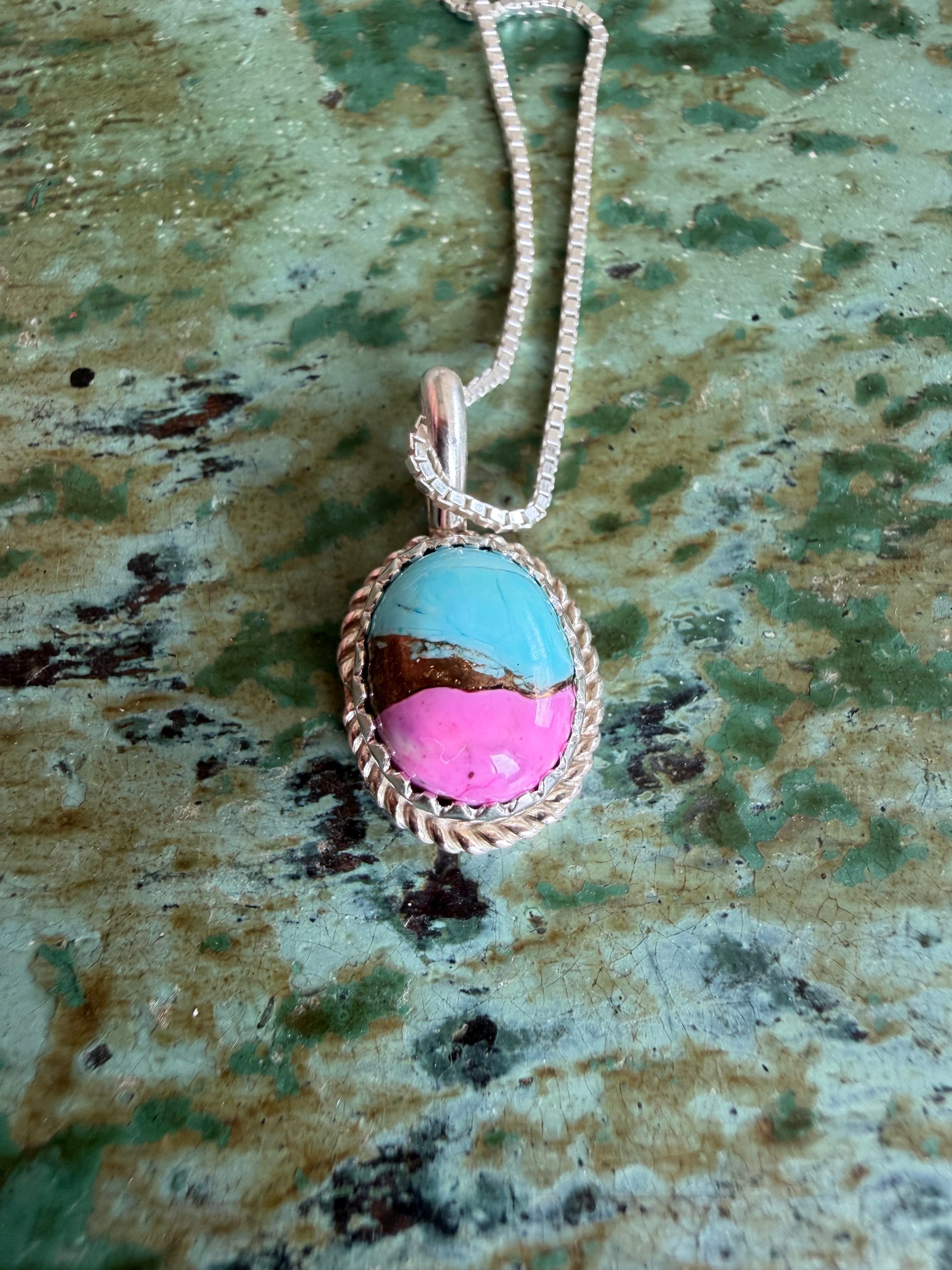 Native American Handmade Cotton Candy Pendant and Necklace 18” (Copy)