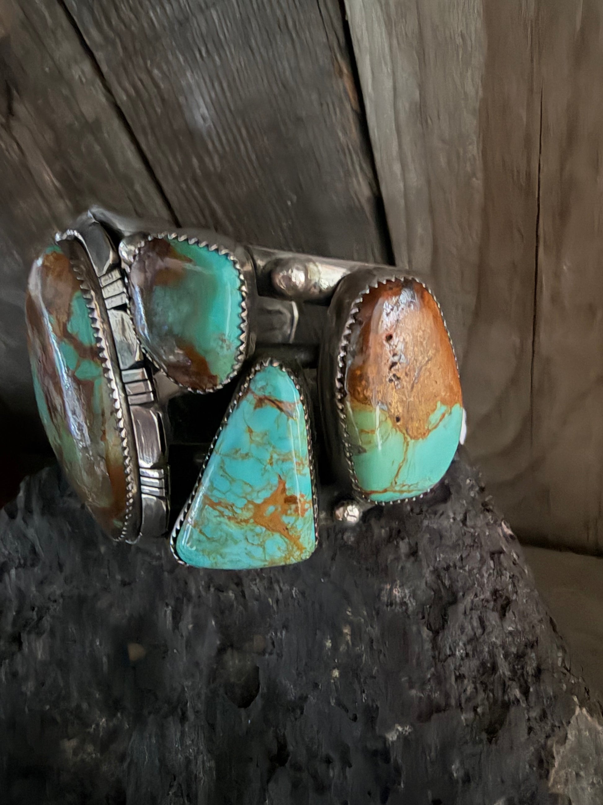 Native American Marcus Chavez Handmade Multi Stone Royston Turquoise -Sterling Silver Cuff