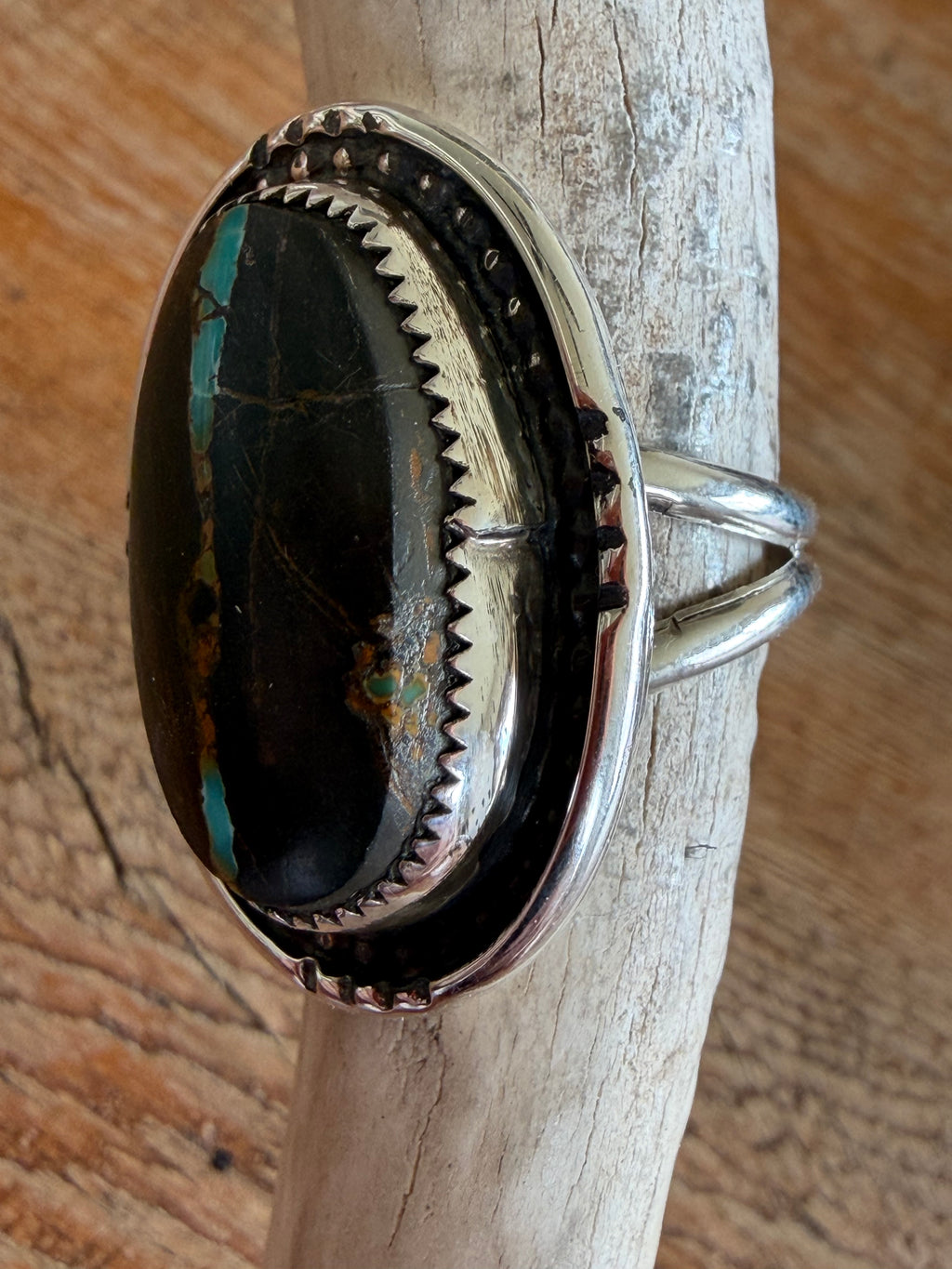 Native American Handmade Sterling Silver Blackjack Ring Size 6.75