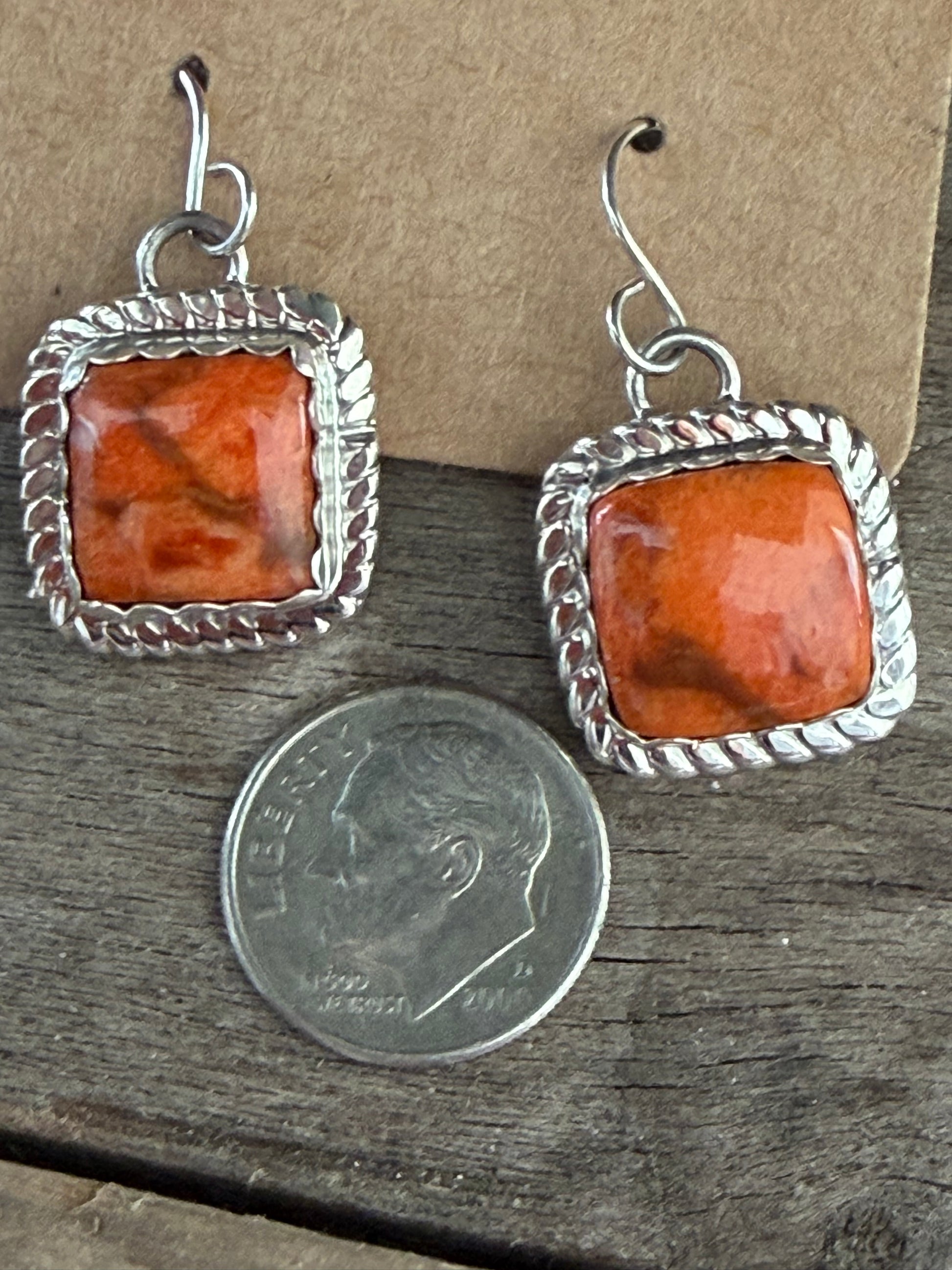 Native American Handmade Spiny Oyster Sterling Silver Earrings