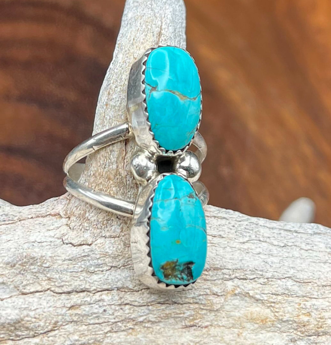 Authentic Native American Handmade TurquoiseDouble Stack Ring