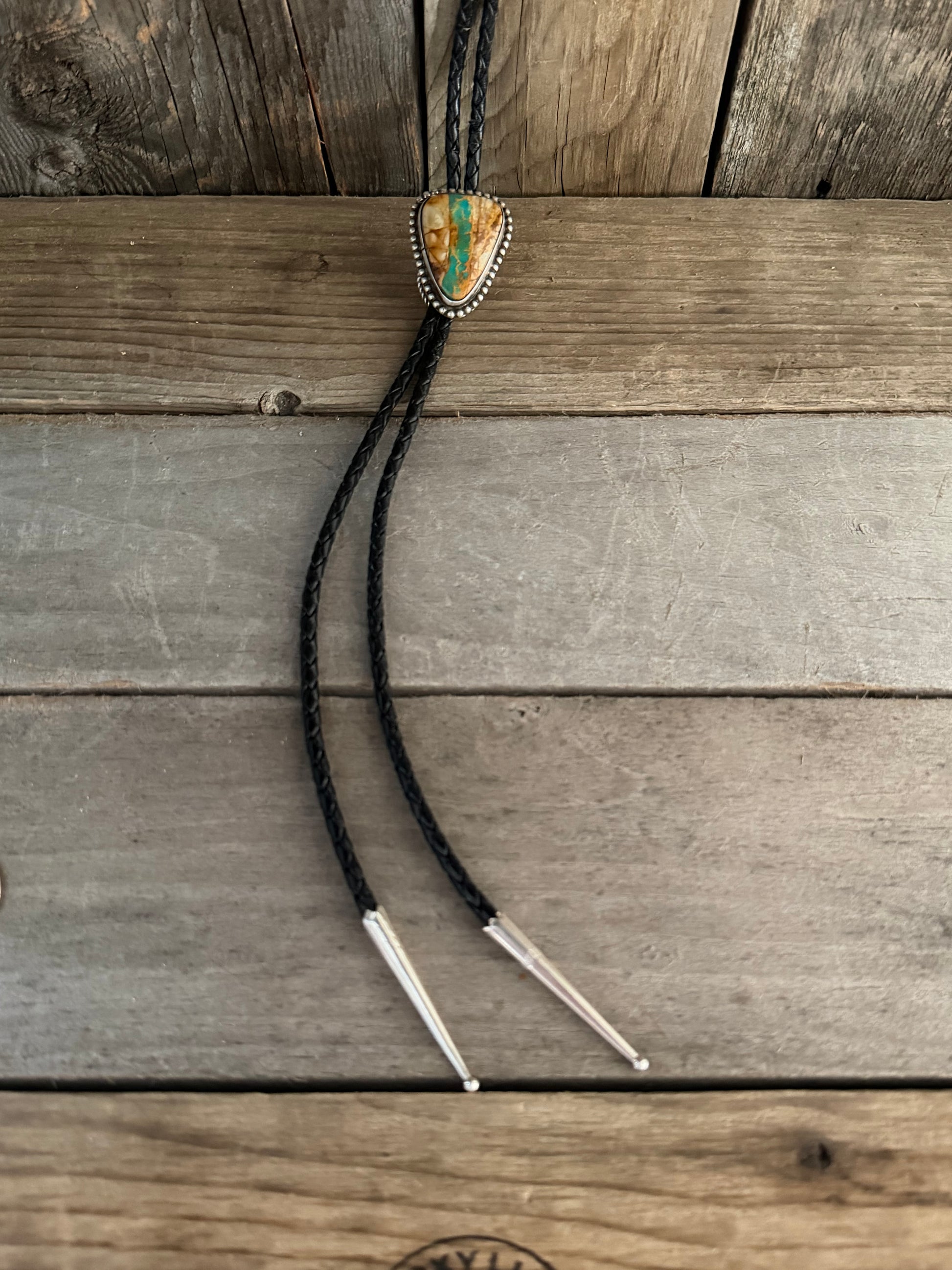 Native American Handmade Sterling Silver-Royston Ribbon Turquoise Bolo Tie