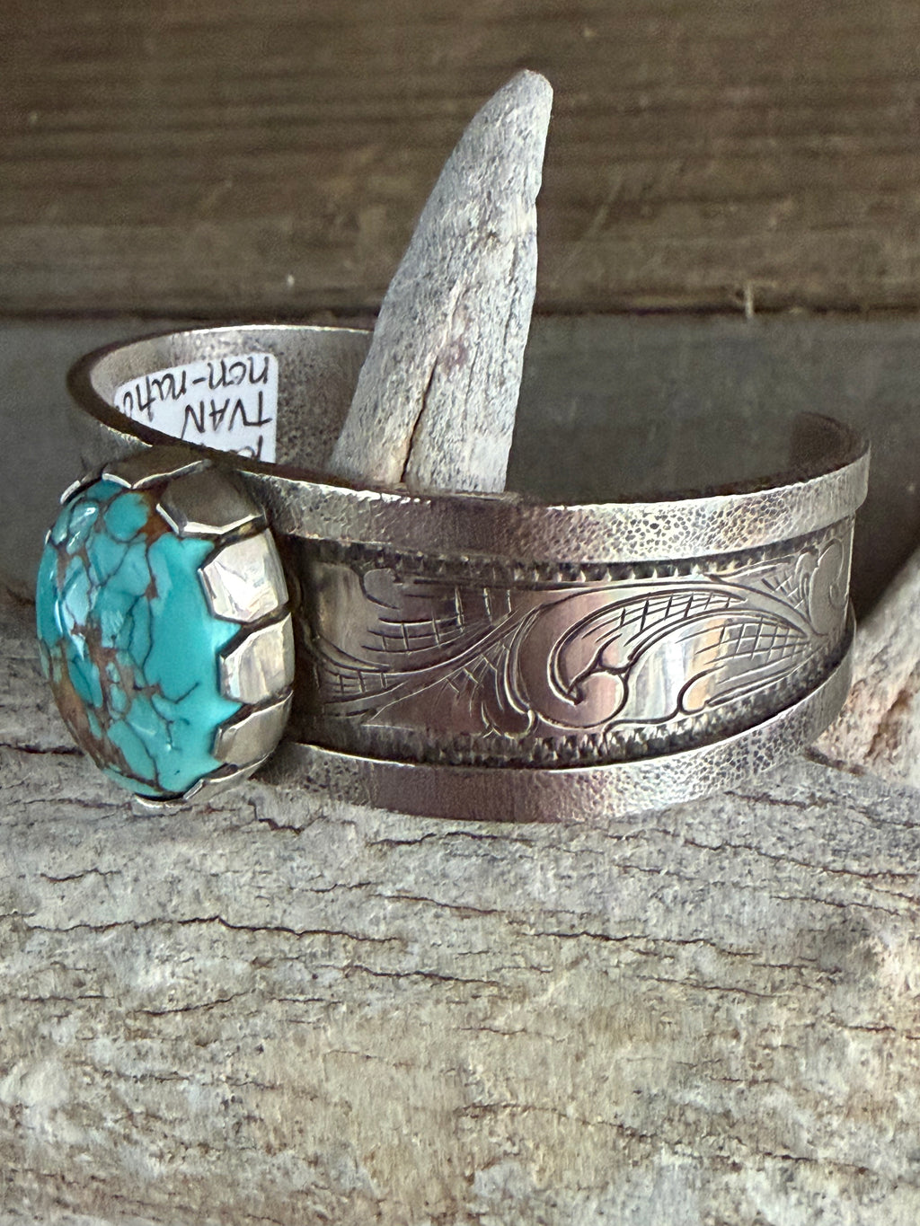 Handmade Sterling Silver Royston Turquoise Hand stamped Women’s Bracelet/Cuff (non-native)by TV Custom Silver
