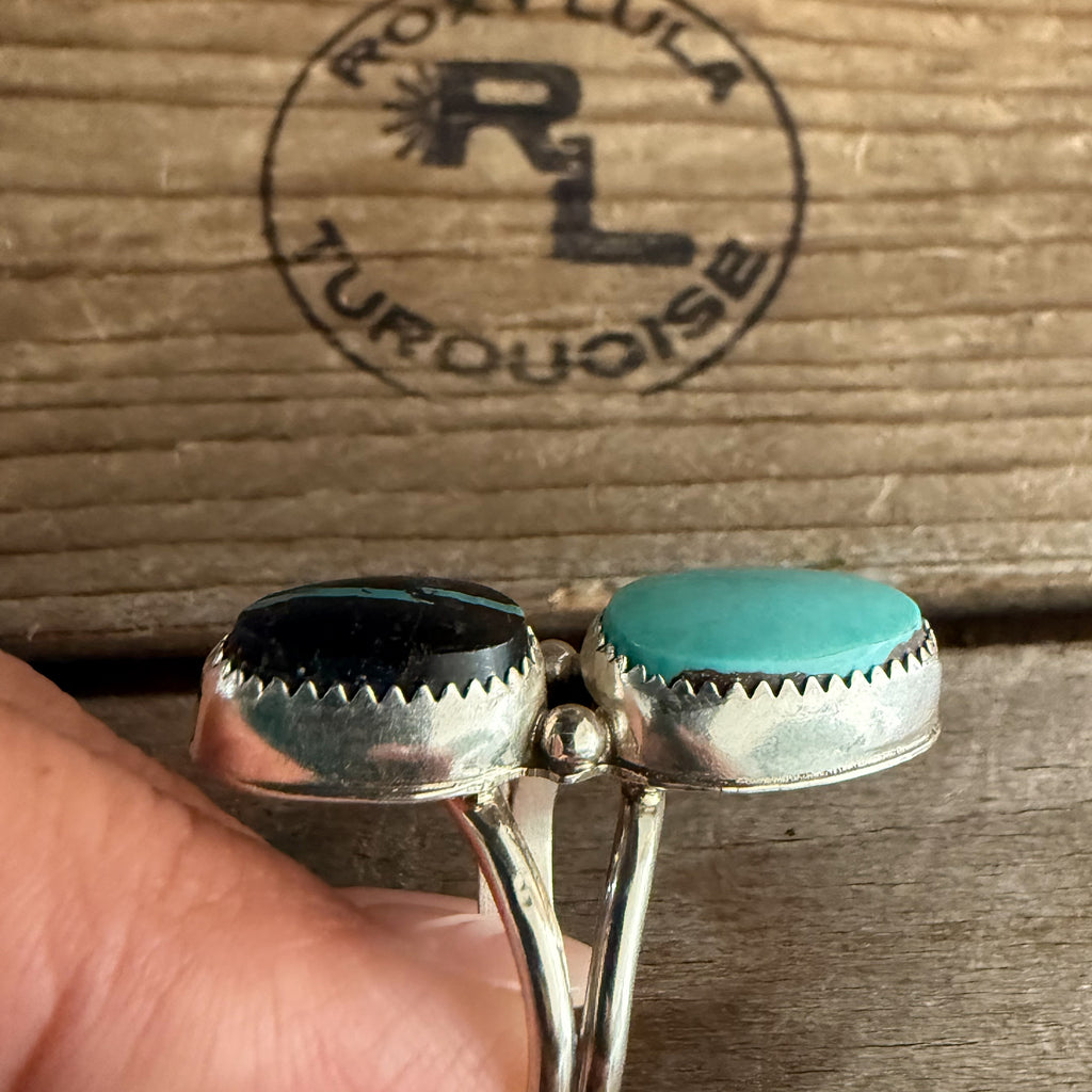 Authentic Native American Handmade Sterling Silver , Turquoise, and Black Jack Ring size 5 1/2