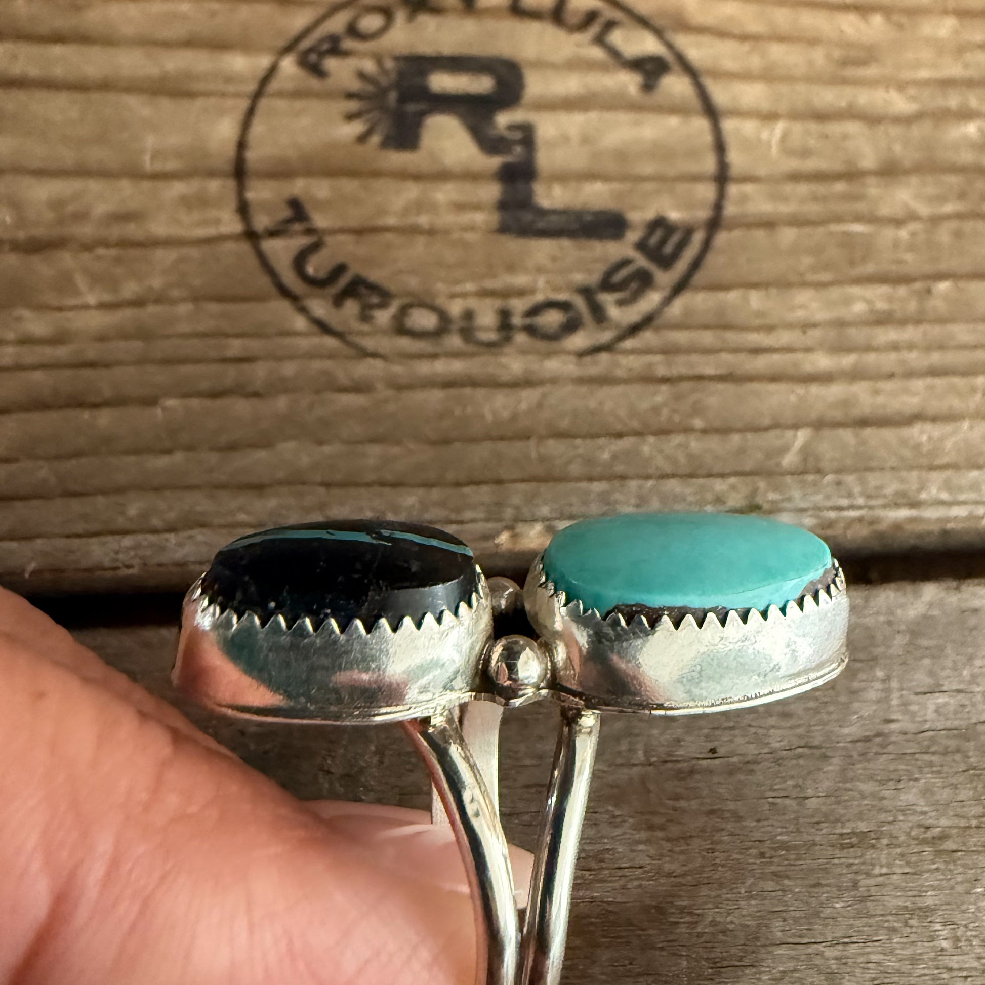 Authentic Native American Handmade Sterling Silver , Turquoise, and Black Jack Ring size 5 1/2