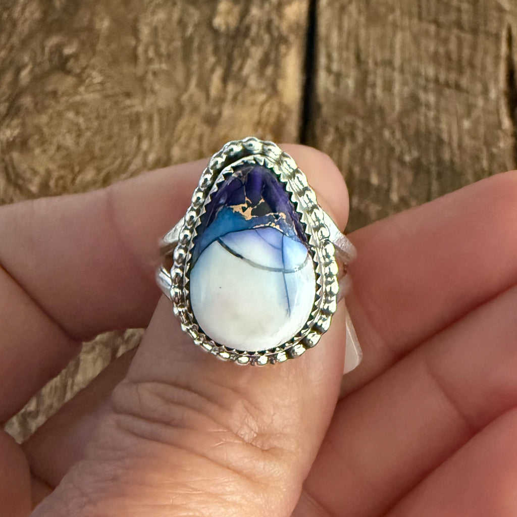 Authentic Native American Handmade Sterling Silver and Lavender Dahlia Ring size 7 1/2.