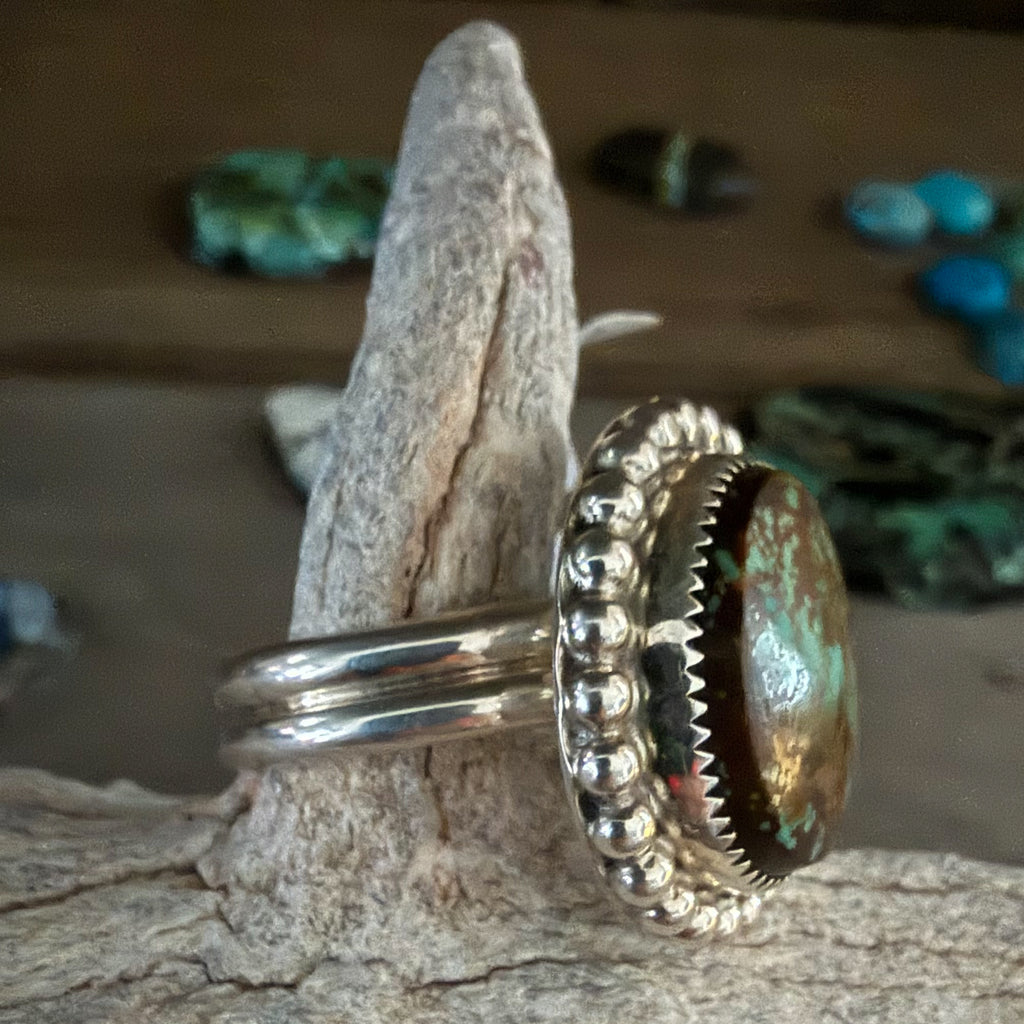 Authentic Native American Handmade Sterling Silver and Turquoise Adjustable Ring
