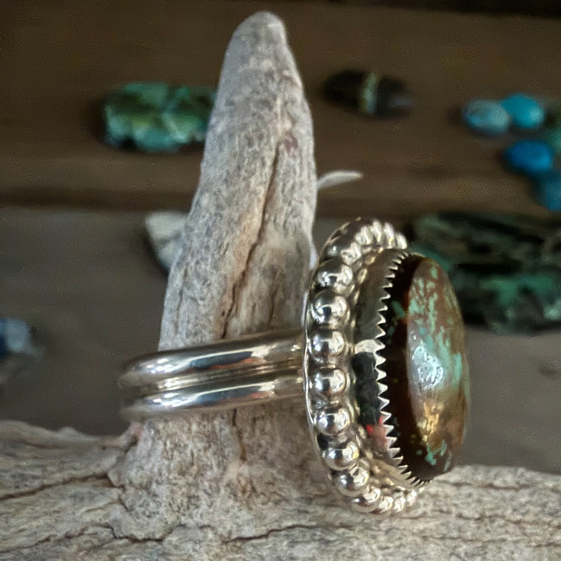 Authentic Native American Handmade Sterling Silver and Turquoise Adjustable Ring