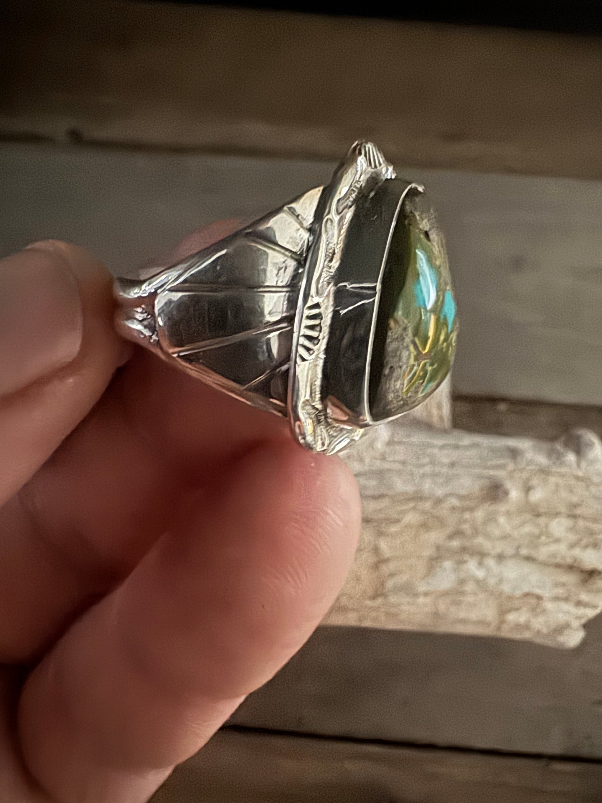 Handmade Sterling Silver Thunderbird, Turquoise Ring Size 13.5