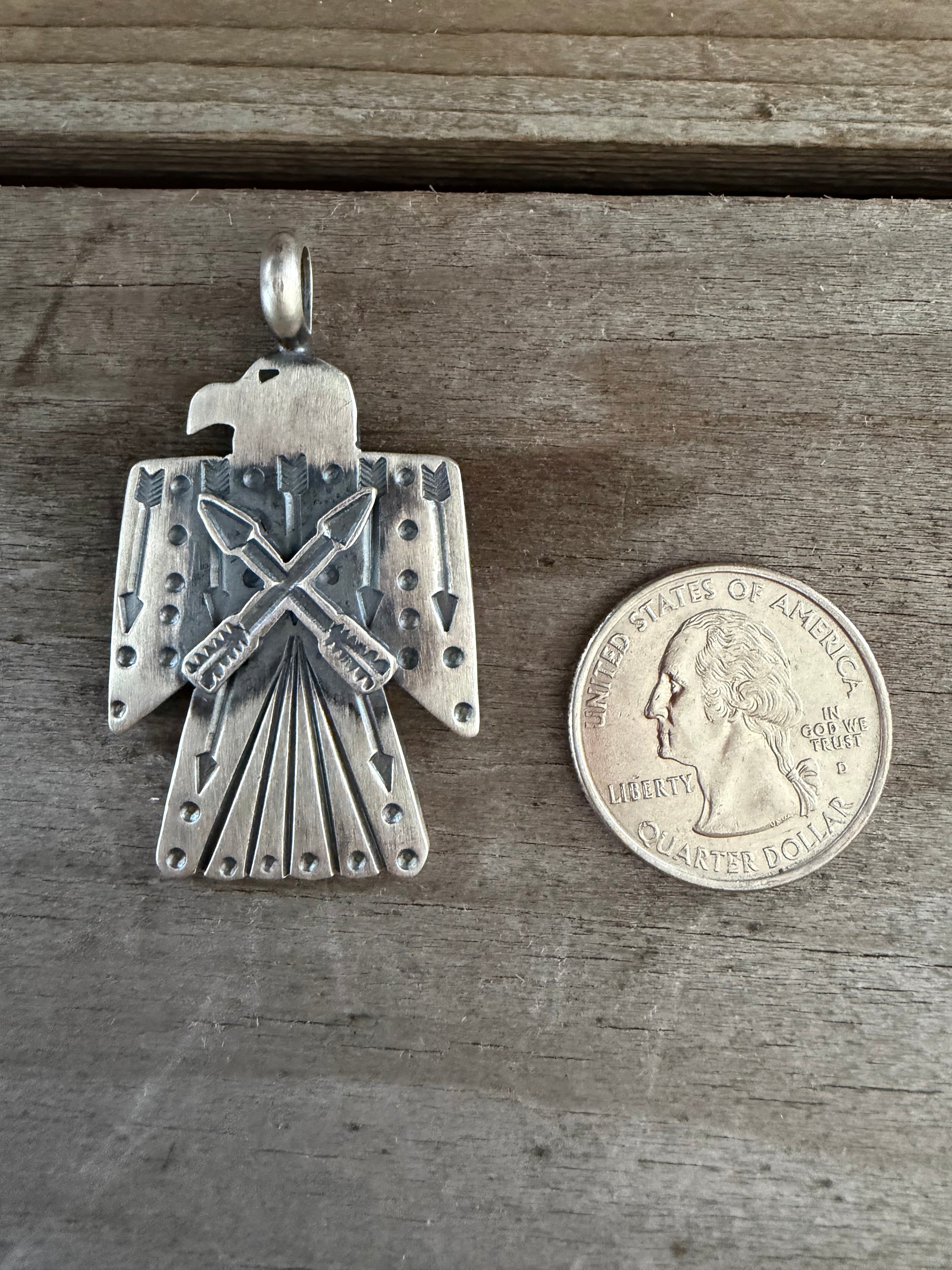 Native American Handmade Sterling Silver Thunderbird Pendant