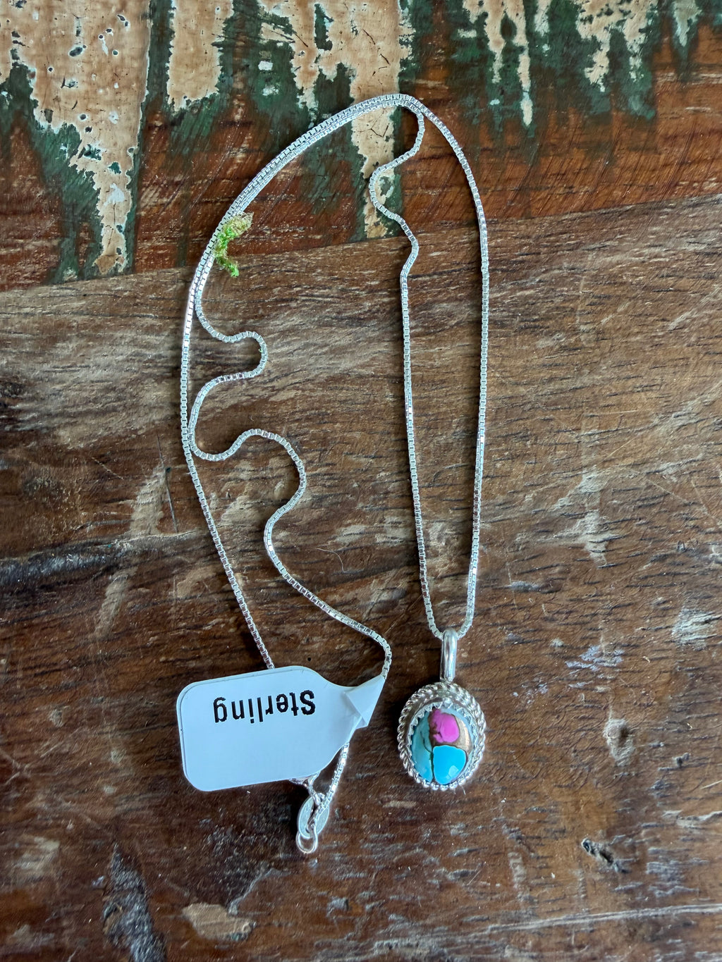 Native American Handmade Cotton Candy Pendant and Necklace 18”