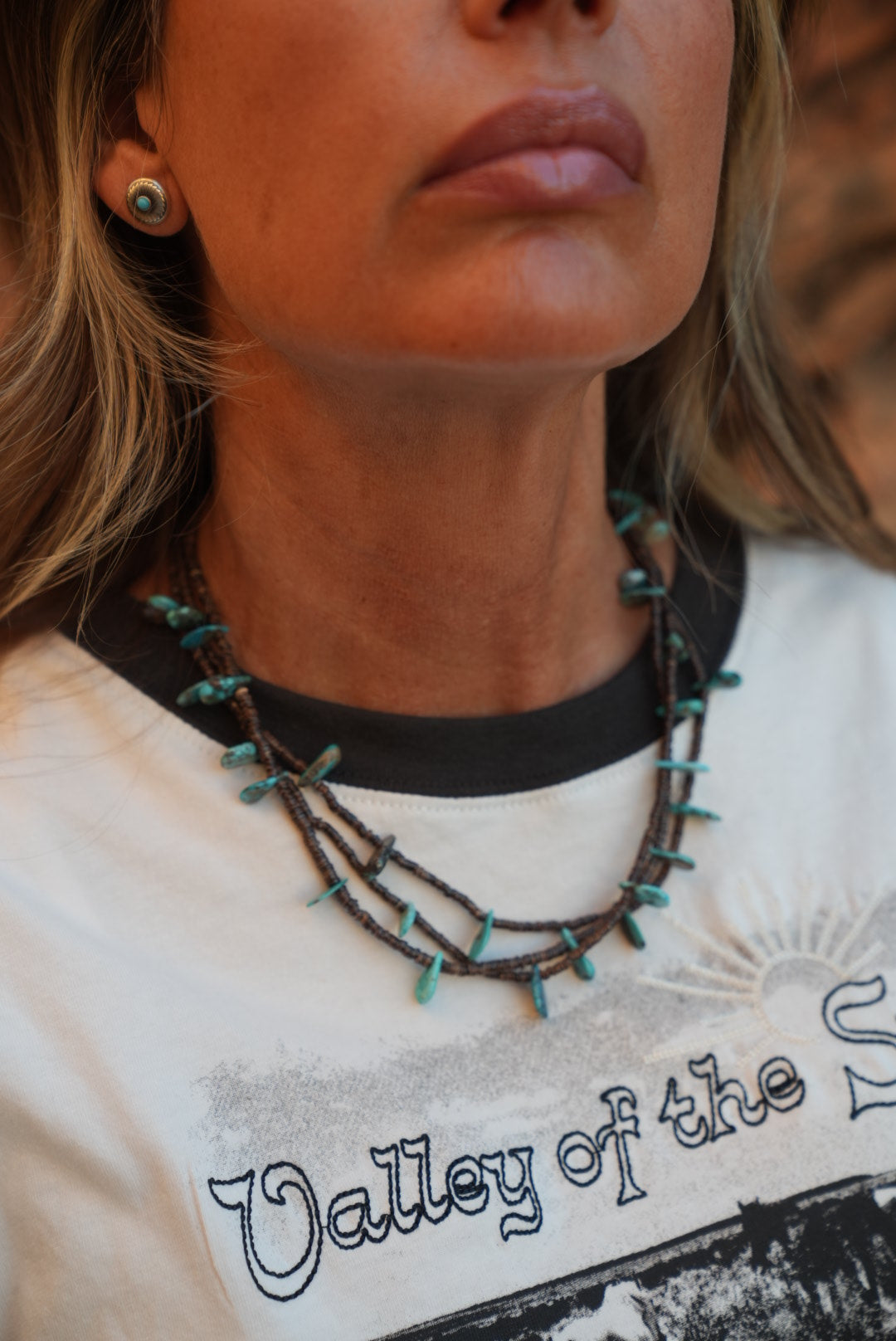 Native American Marquez Tachiini Olive Heishi Kingman Teardrop 2 Strand Necklace