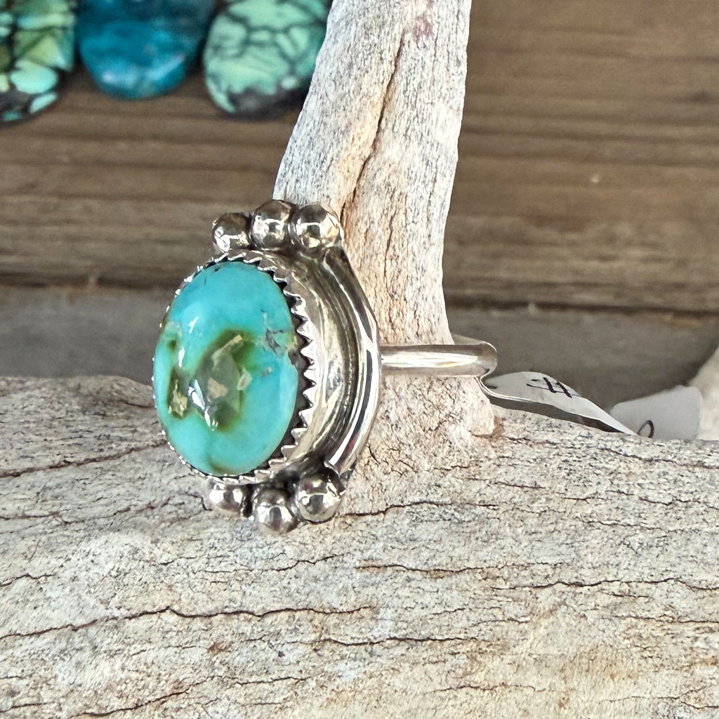 Authentic Native American Handmade Sterling Silver and Sierra Bella Turquoise Ring size 6 1/4.