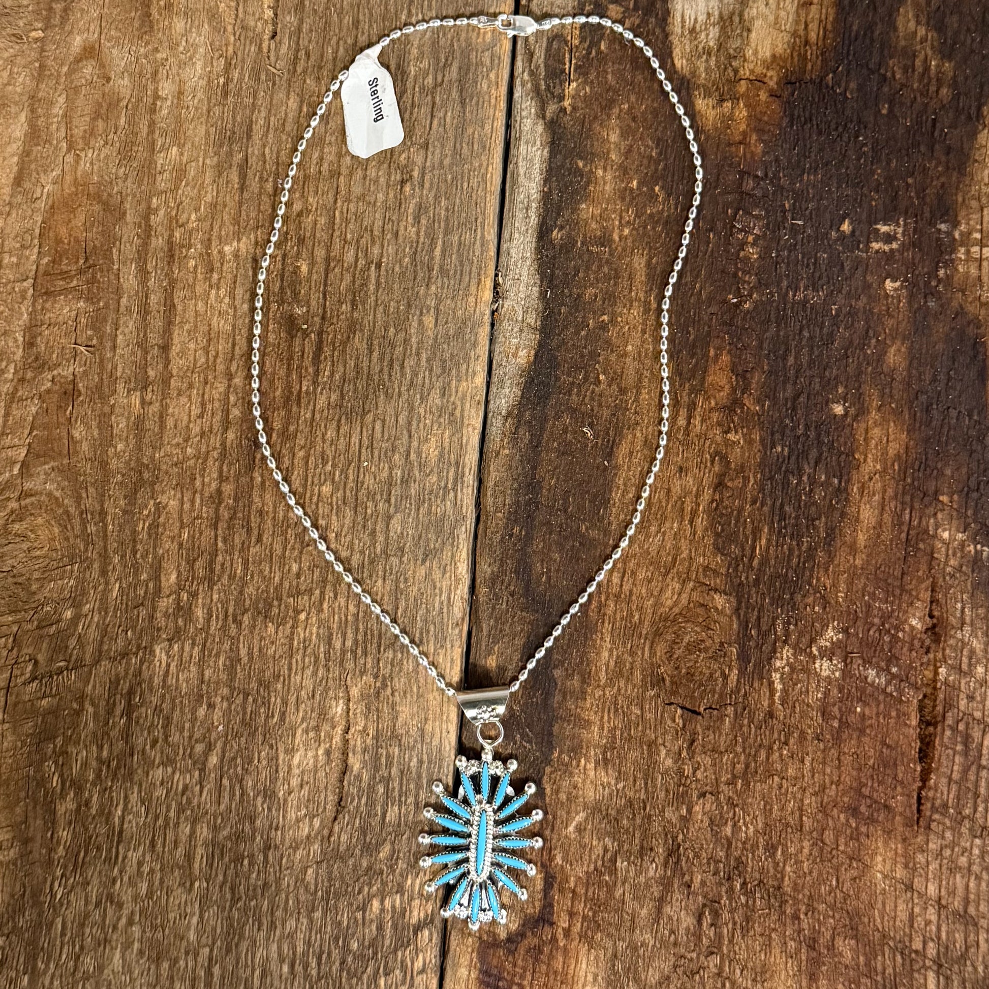 Authentic Native American Handmade Zuni Sterling Silver and Turquoise Pendant