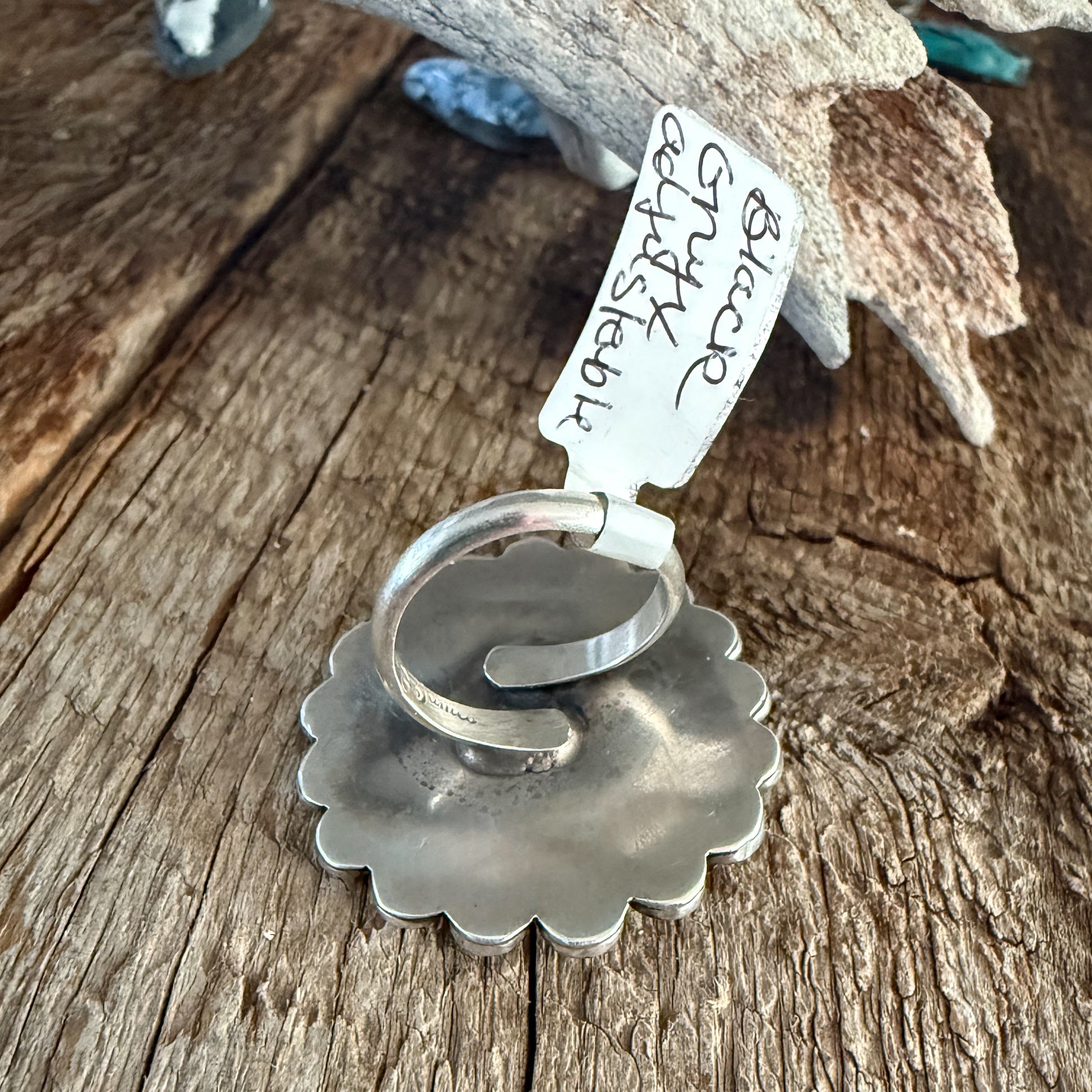 Authentic Native American Handmade Burnished Sterling Silver and Black Onyx Flower Adjustable Ring.