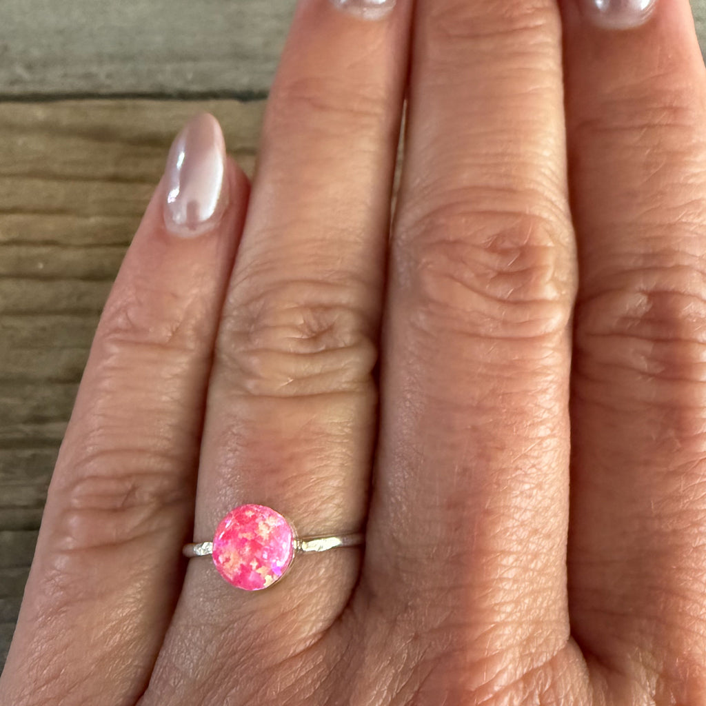 Authentic Native American Handmade Sterling Silver and Hot Pink Opal Ring size 7