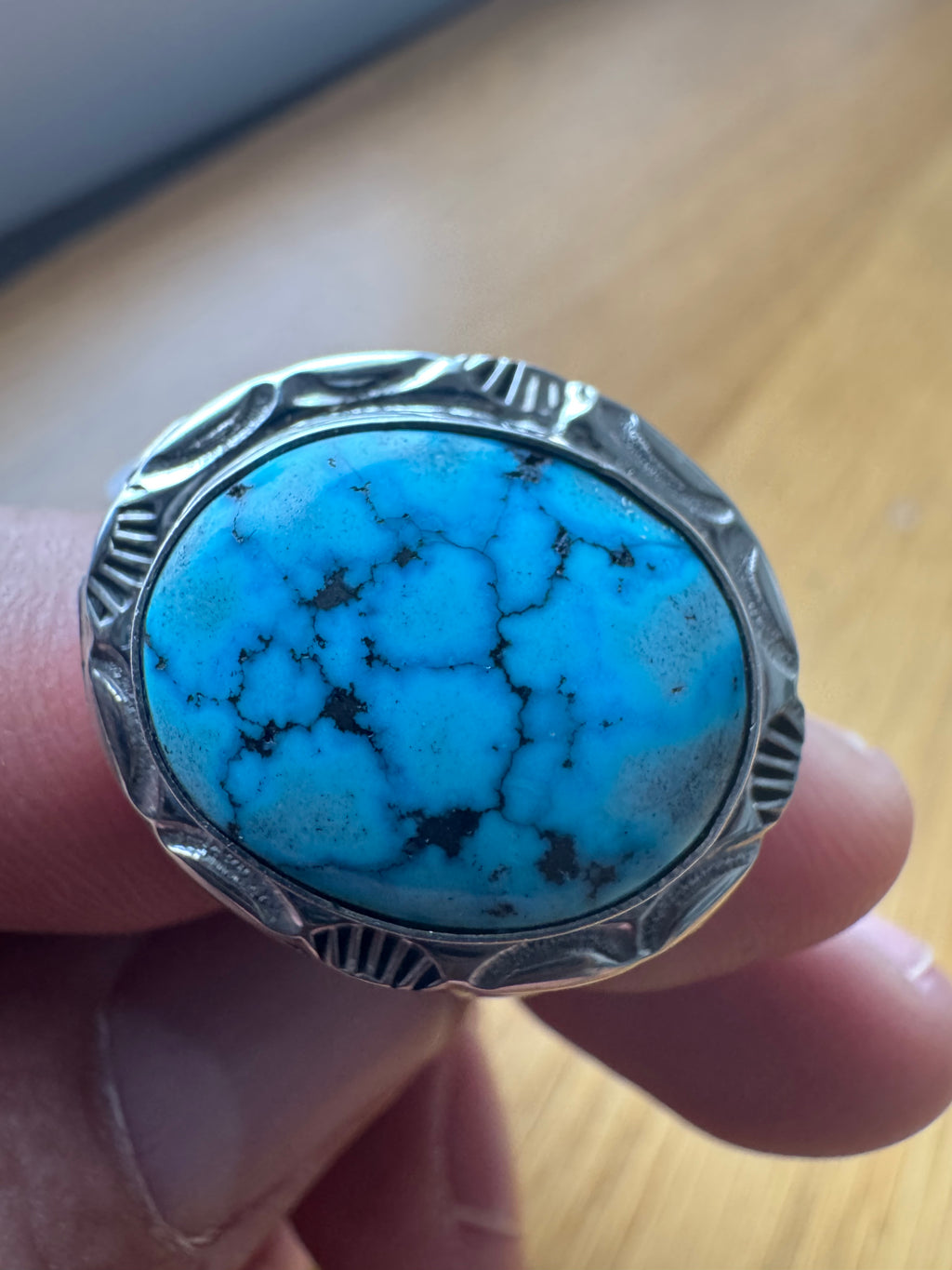 Handmade Sterling Silver-Kingman Web Turquoise Ring Size 13
