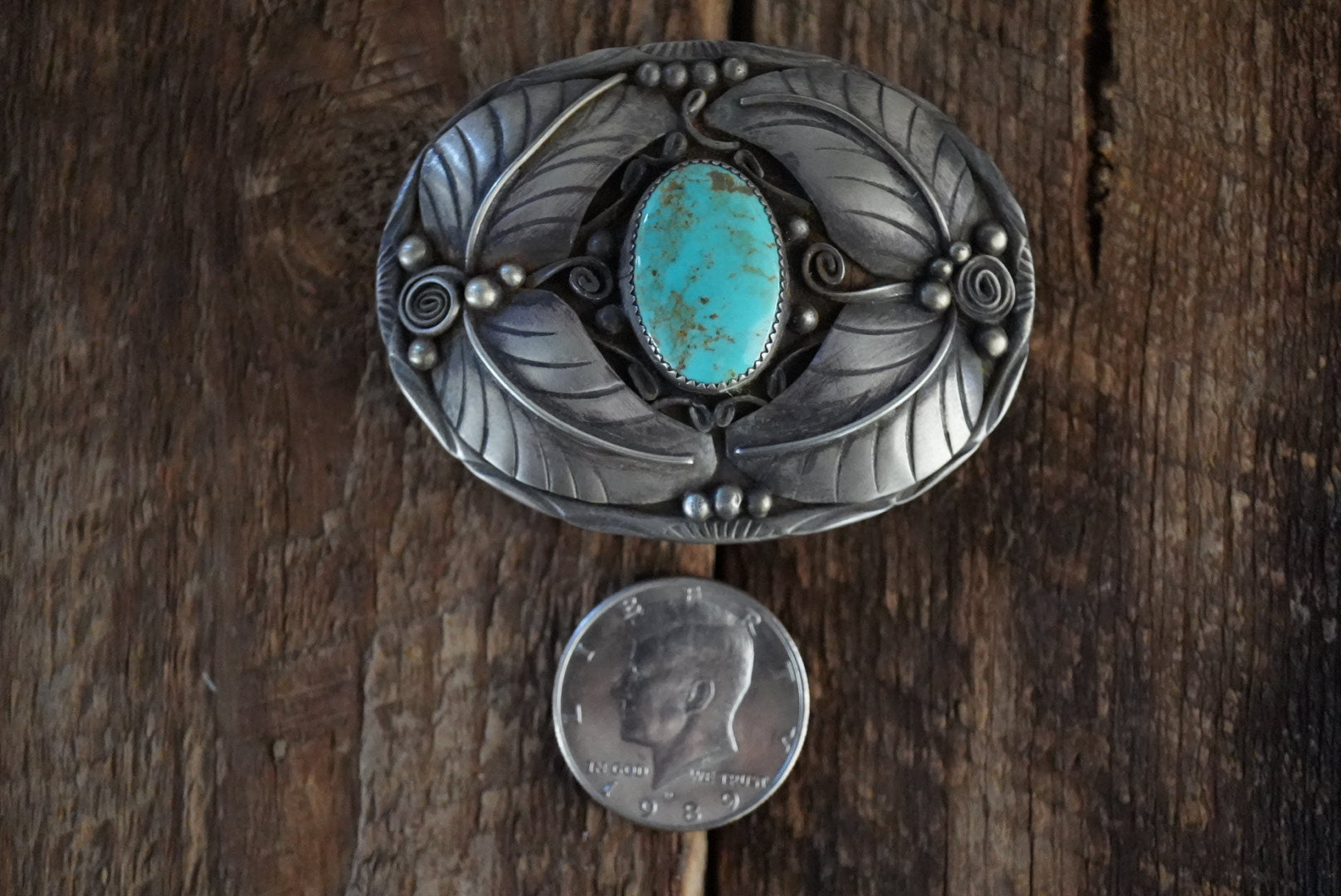 Herbert Tsosie Handmade Sterling Silver- Royston Turquoise Belt Buckle