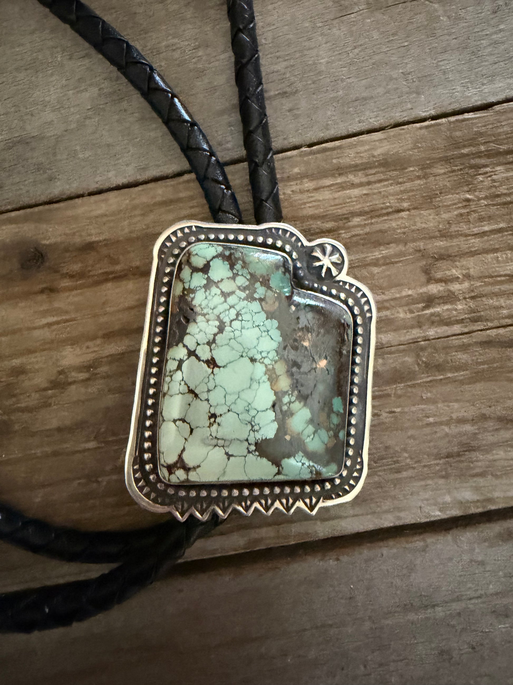 Native American Randy Begay Utah Hubei Turquoise and Silver Handmade Turquoise Bolo Tie