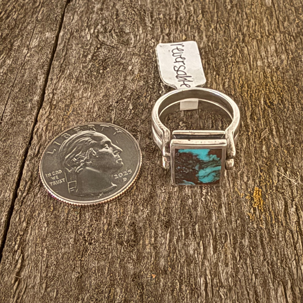 Authentic Native American Handmade Sterling Silver and Turquoise Reversible Ring.
