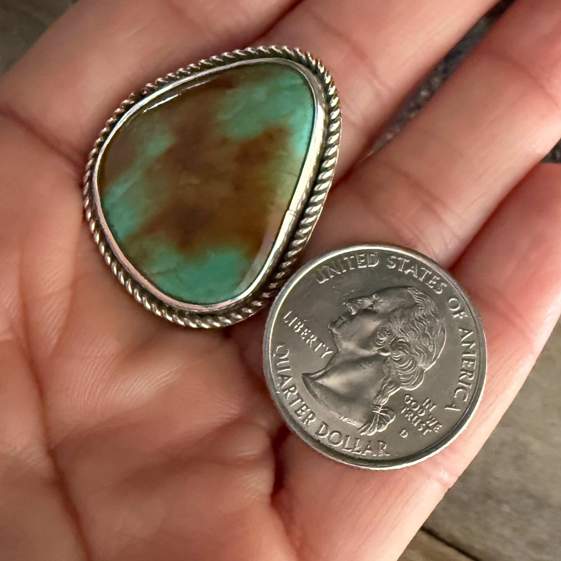 Authentic Native American Handmade Sterling Silver and Turquoise Ring size 10.