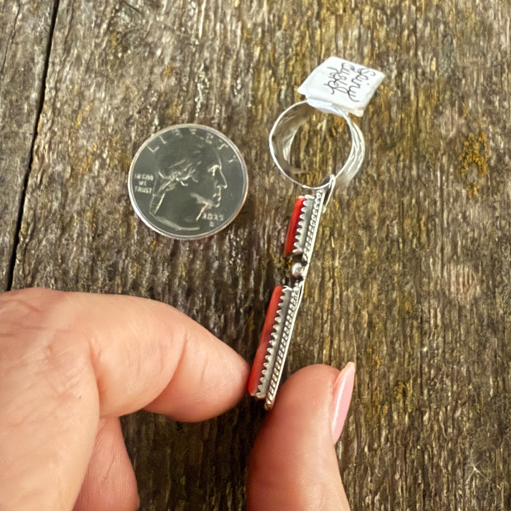 Authentic Native American Handmade Sterling Silver and Red Orange Spiny Oyster Pendant.