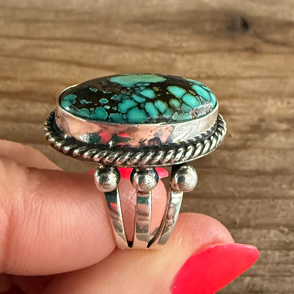 Authentic Native American Handmade Sterling Silver and Hubei Turquoise Ring size 6 1/4.