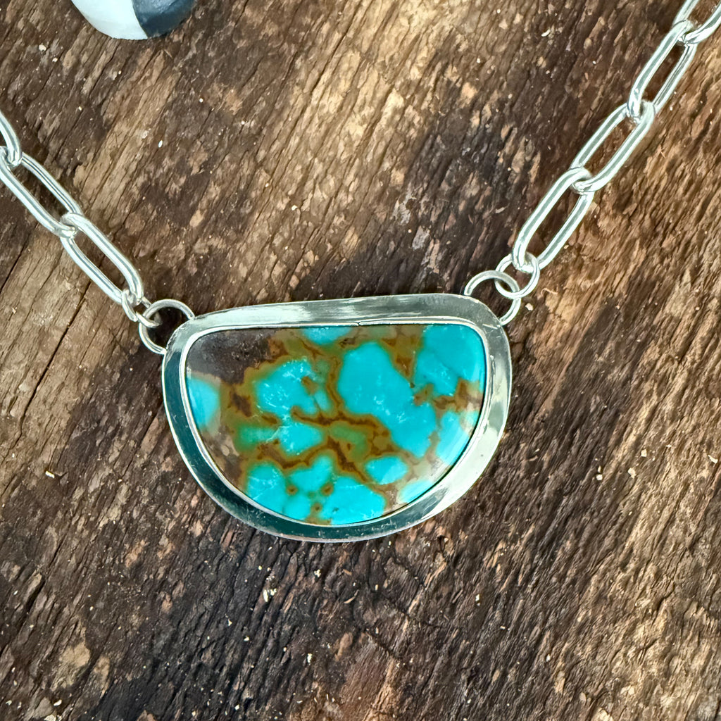 Authentic Native American Handmade Sterling Silver and Turquoise Necklace