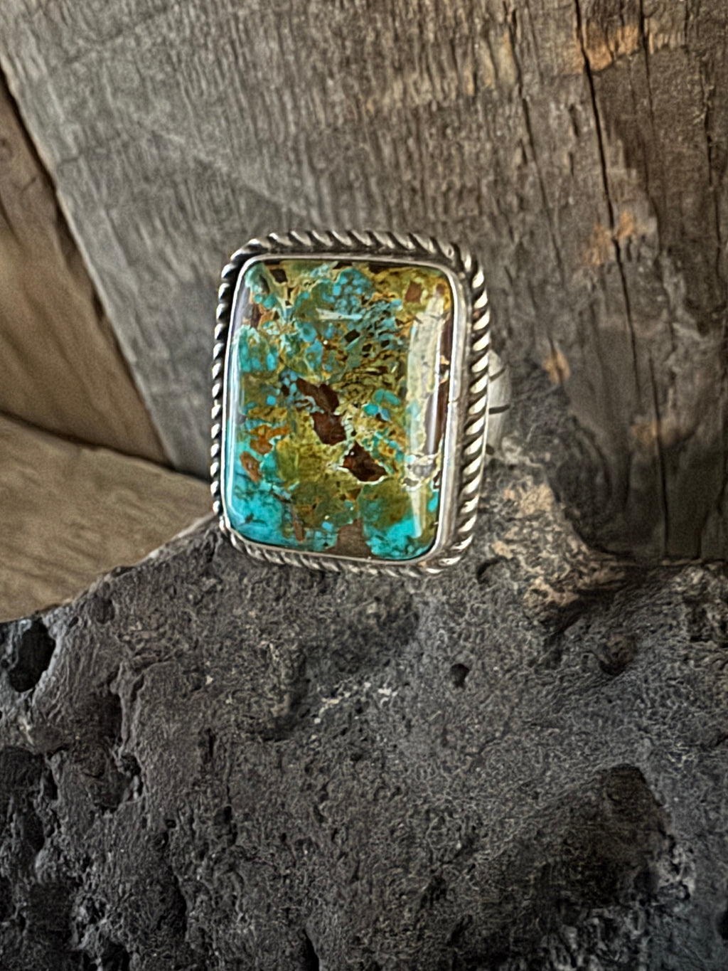 Handmade Sterling Silver Thunderbird Turquoise Ring Size 13