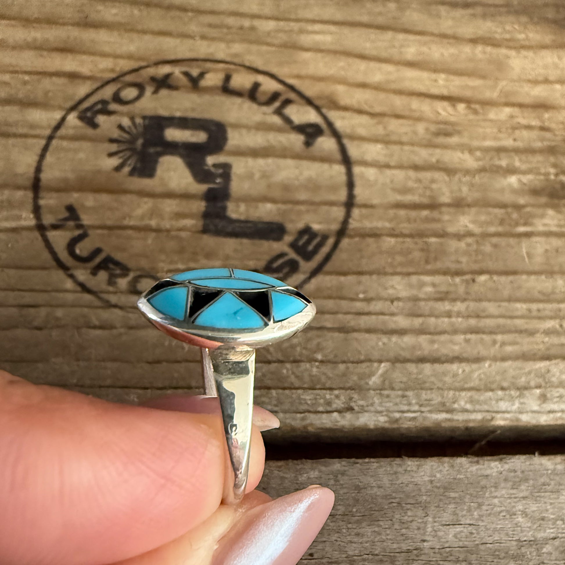 Authentic Native American Handmade Sterling Silver and Turquoise Ring size 6 3/4