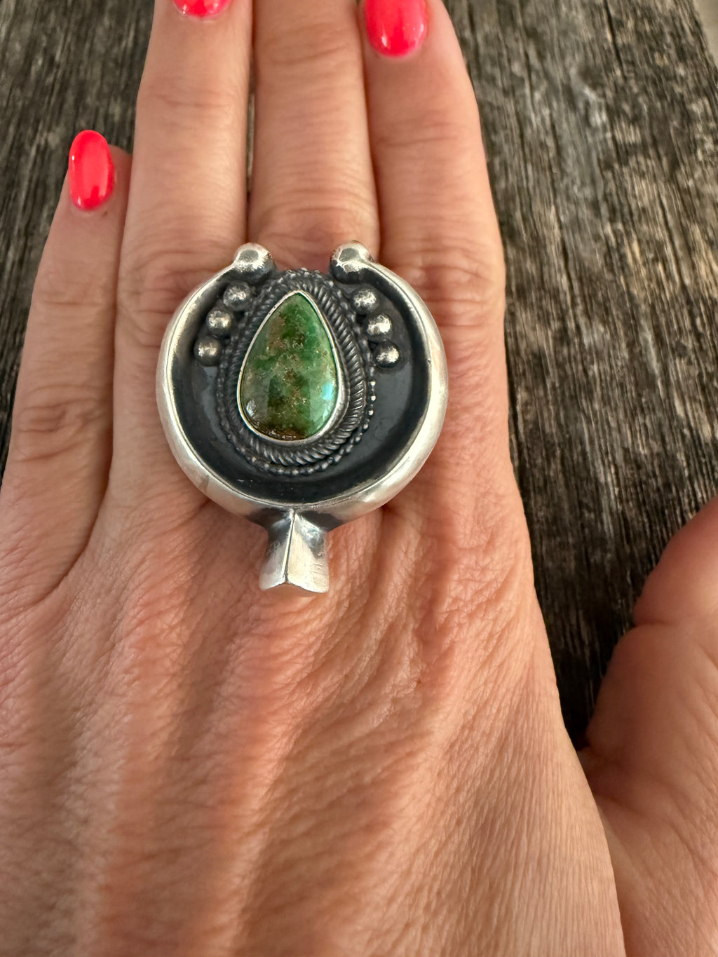 Leon Martinez Handmade Custom Silver Turquoise Adjustable Ring