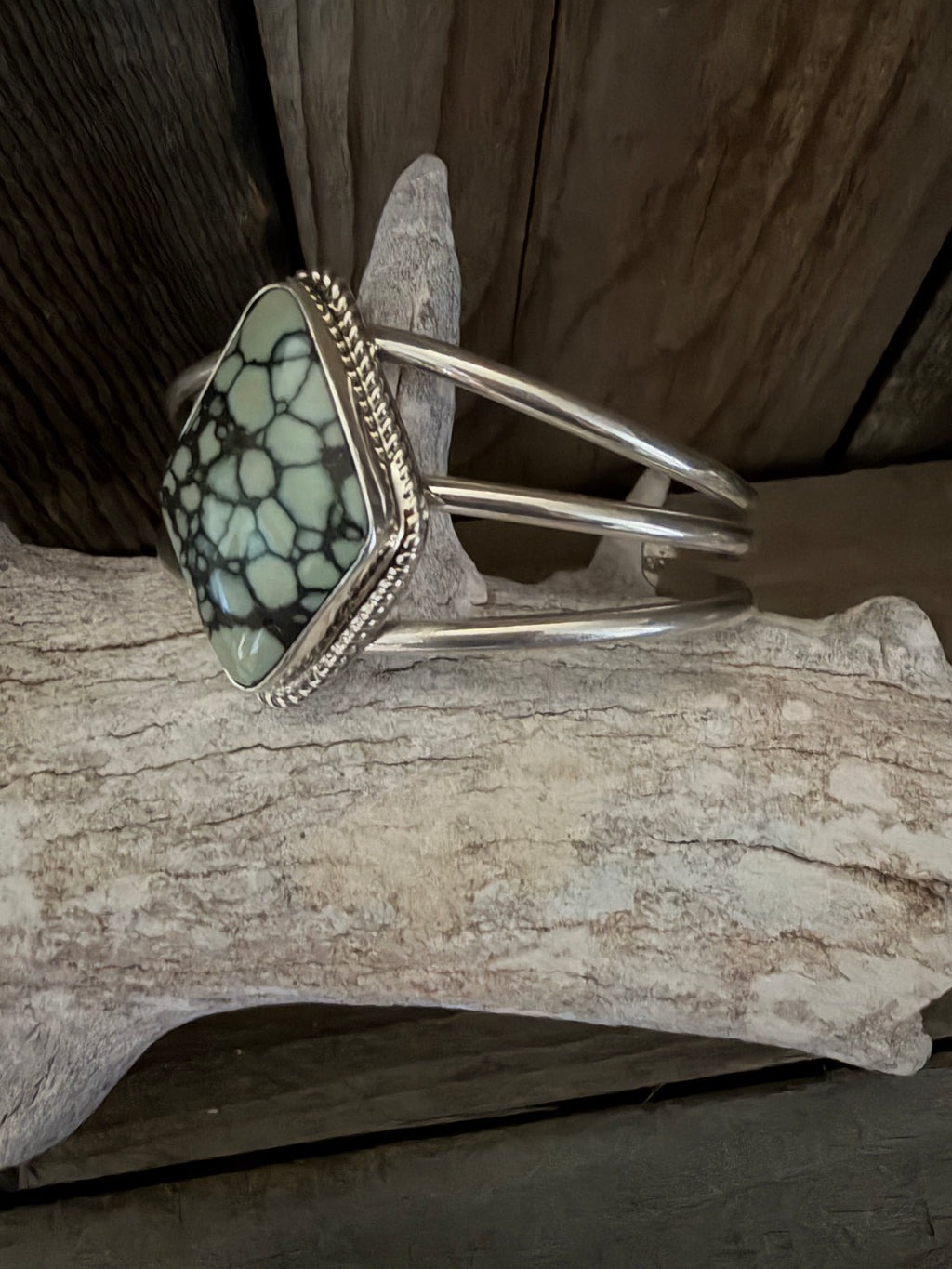 Native American Handmade Desert Bloom Variscite Sterling Silver Bracelet