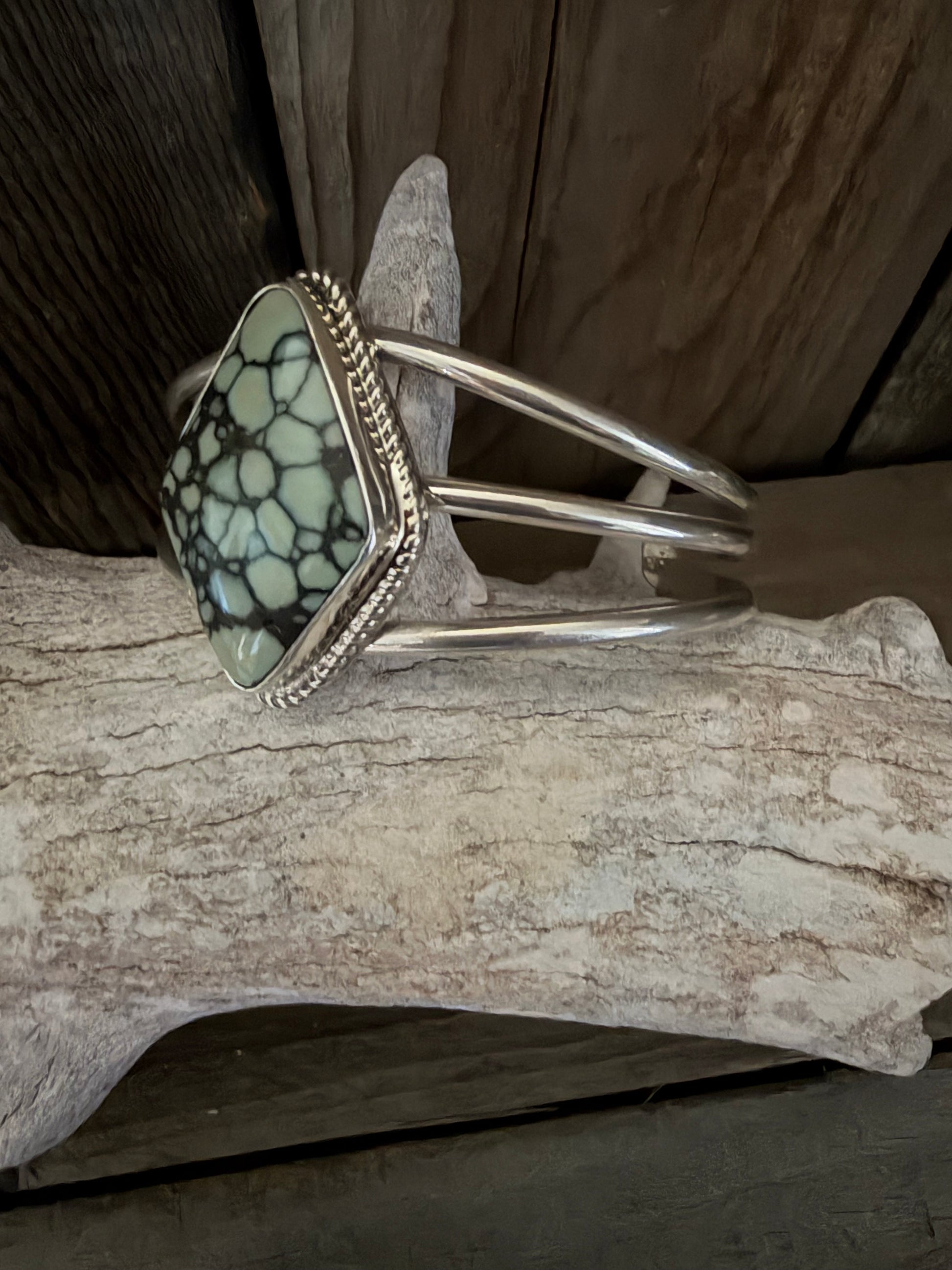 Native American Handmade Desert Bloom Variscite Sterling Silver Bracelet