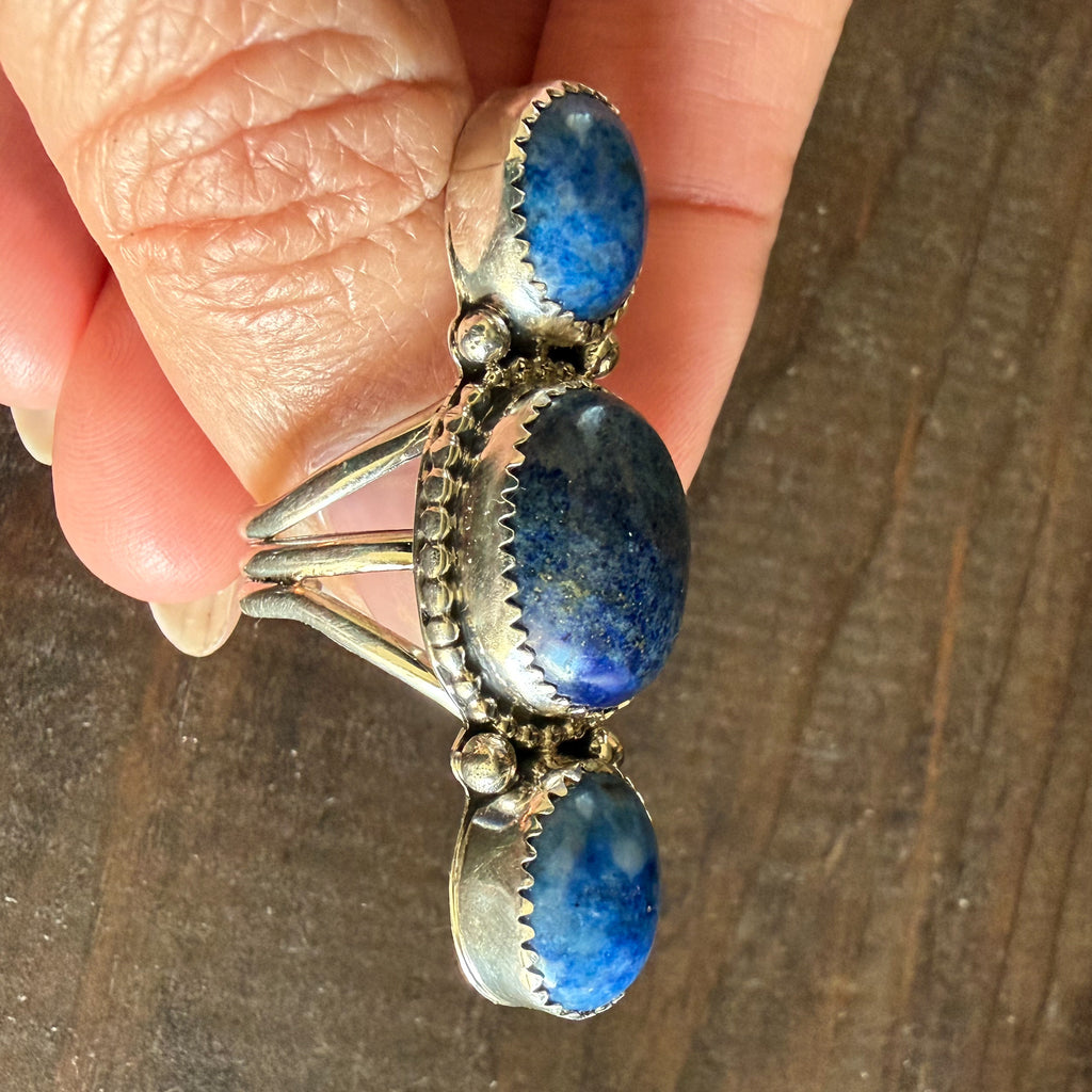 Authentic Native American Handmade Sterling Silver and Denim Lapis Ring