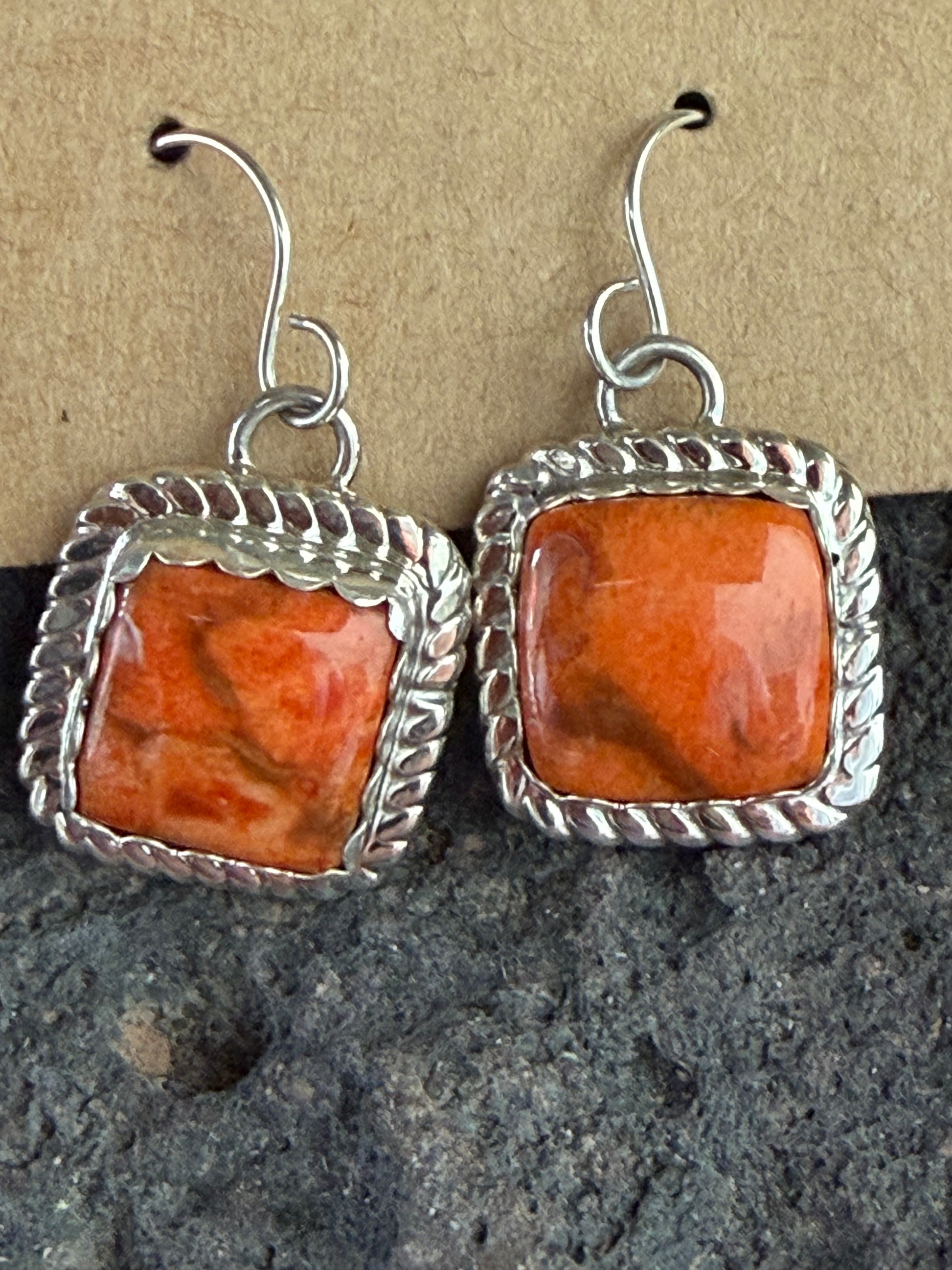 Native American Handmade Spiny Oyster Sterling Silver Earrings